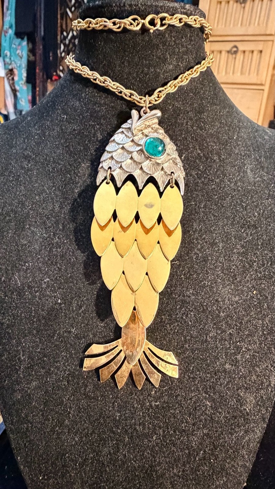 Vintage Tancer II Articulated Koi Fish Statement Necklace in Gold and Silver To