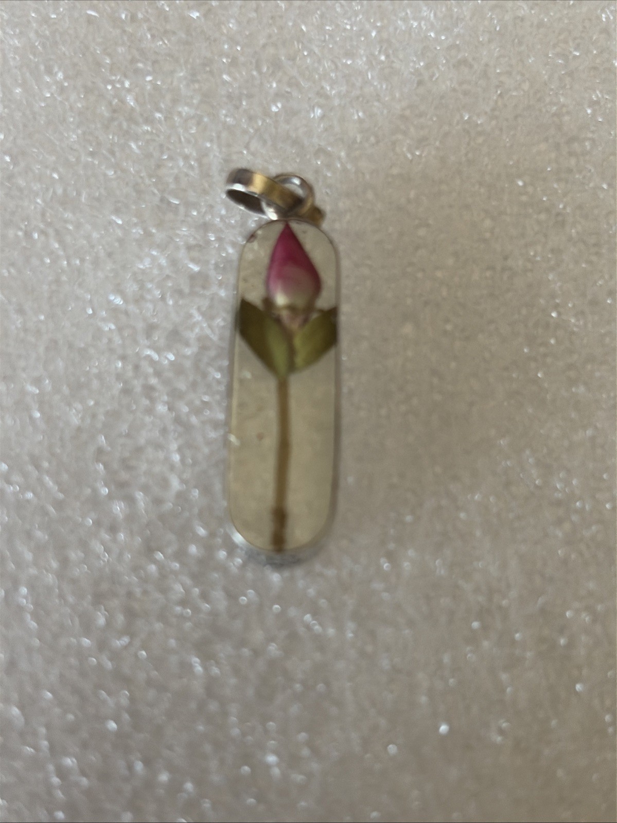 Vintage Sterling Rose Bud Encased In Lucite Pendant Charm-signed ATI 925 Mexico