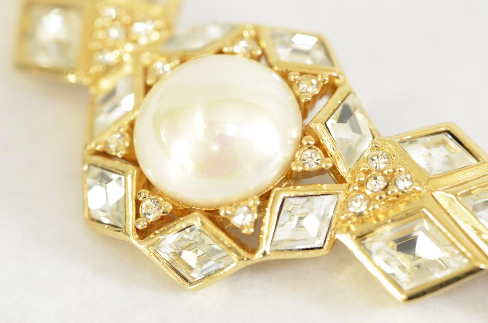Vintage Christian Dior Pearl Crystal Collar Necklace Signed C Dior 1980s Choker