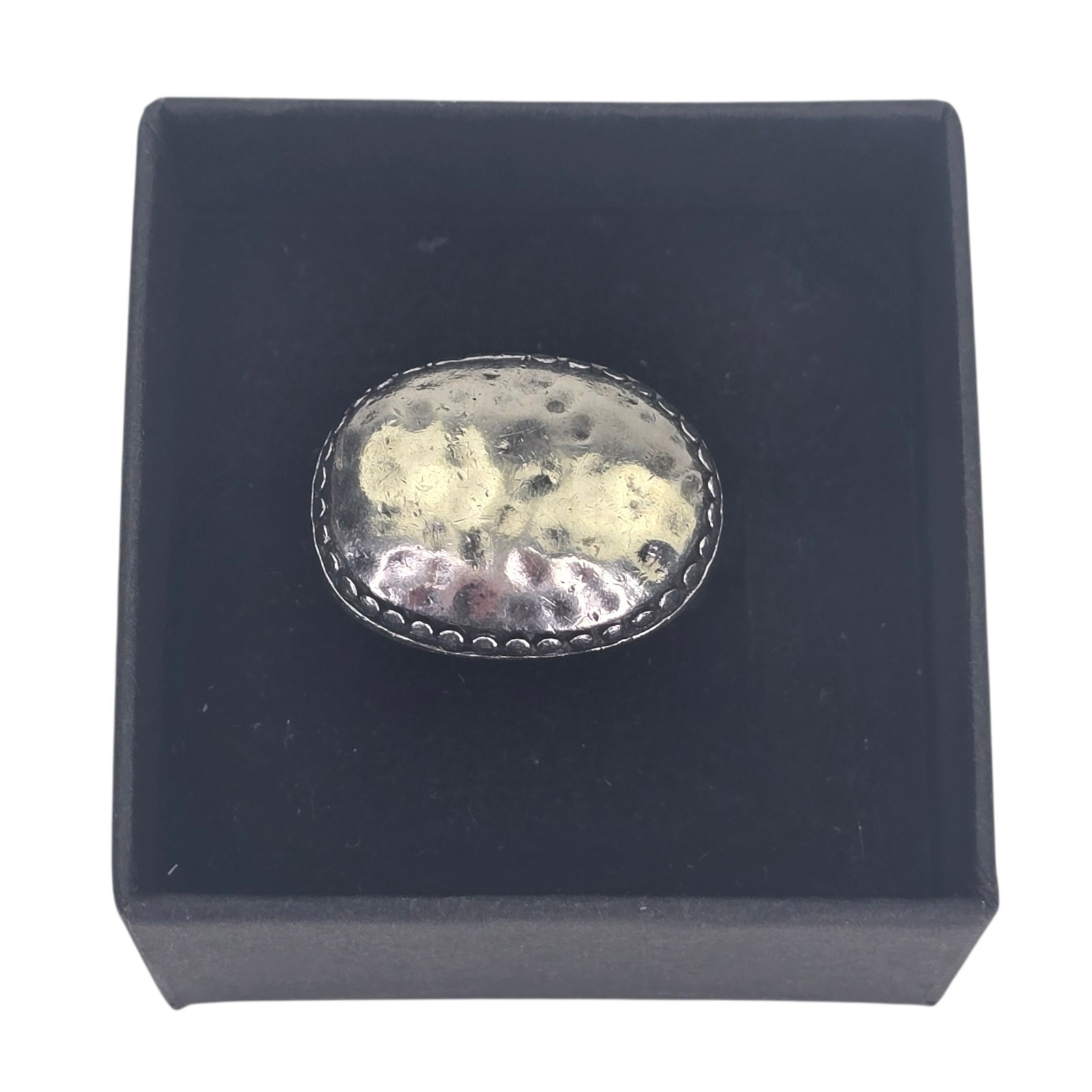 Vintage Signed 925 Sterling Silver Hammered Oval Brutalist Style Ring Size 6.5