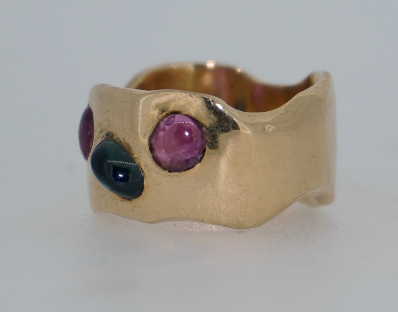 Thick Ruby & Sapphire 14K Gypsy Owl Ring