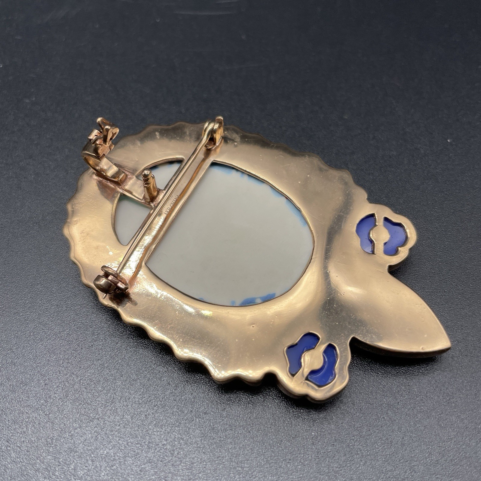 Amy Kahn Russell Bronze Enamel Multi-Gem Flower Lilypond Brooch Pendant AKR