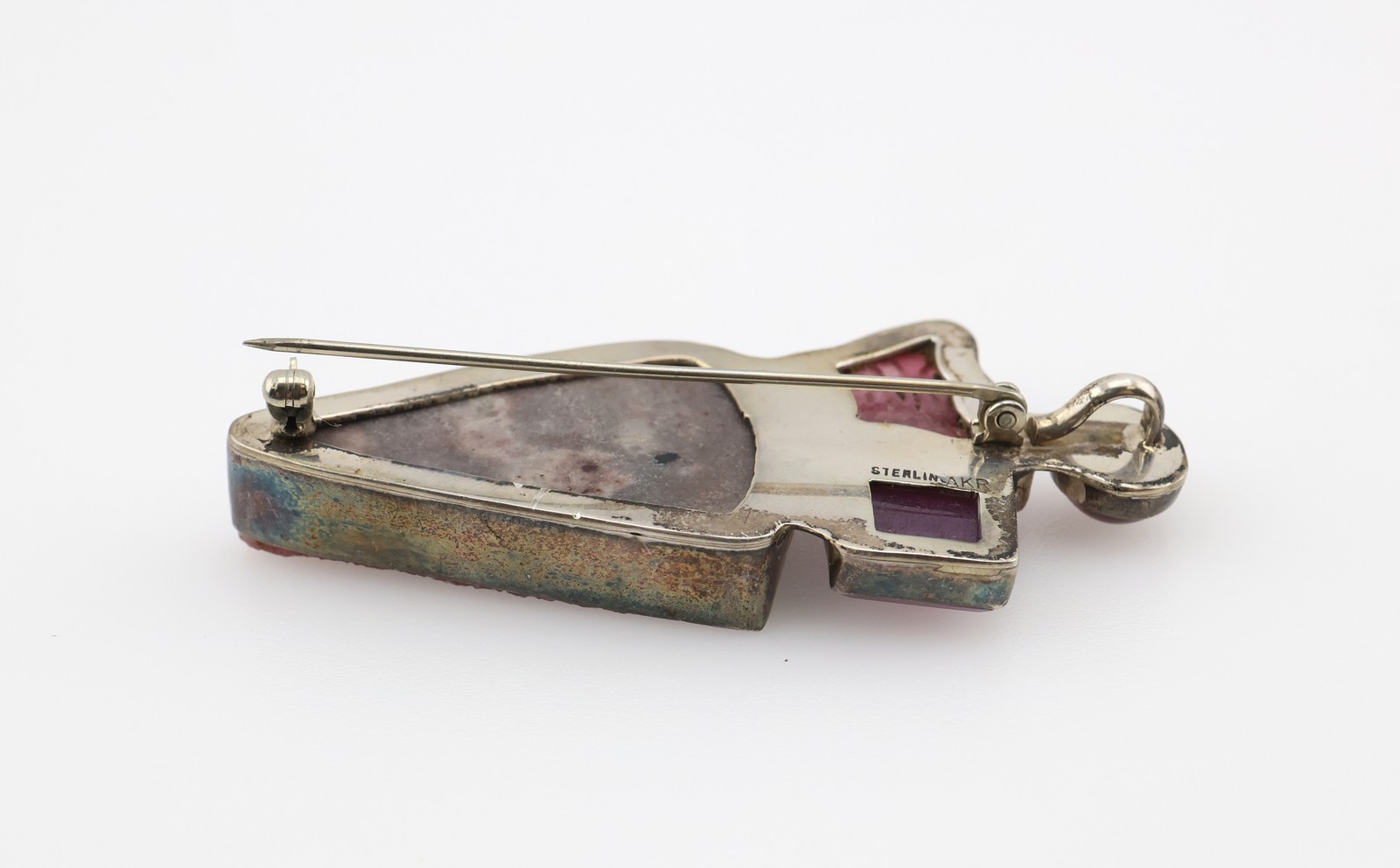 Amy Kahn Russell Sterling Silver Carved Stone & Gemstone Pendant/Pin