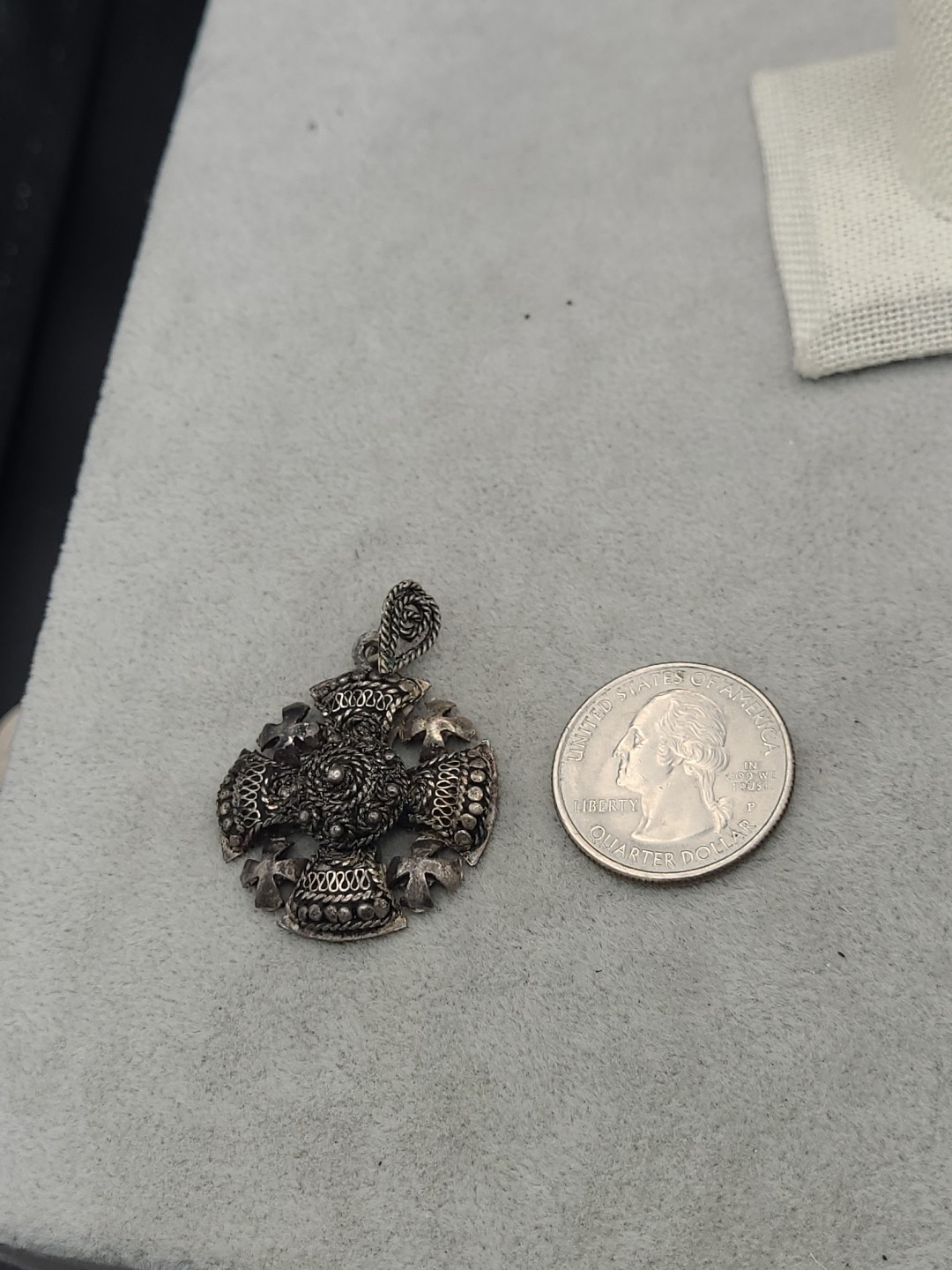 Vintage Antique 900 Silver Jerusalem Cross Pendant