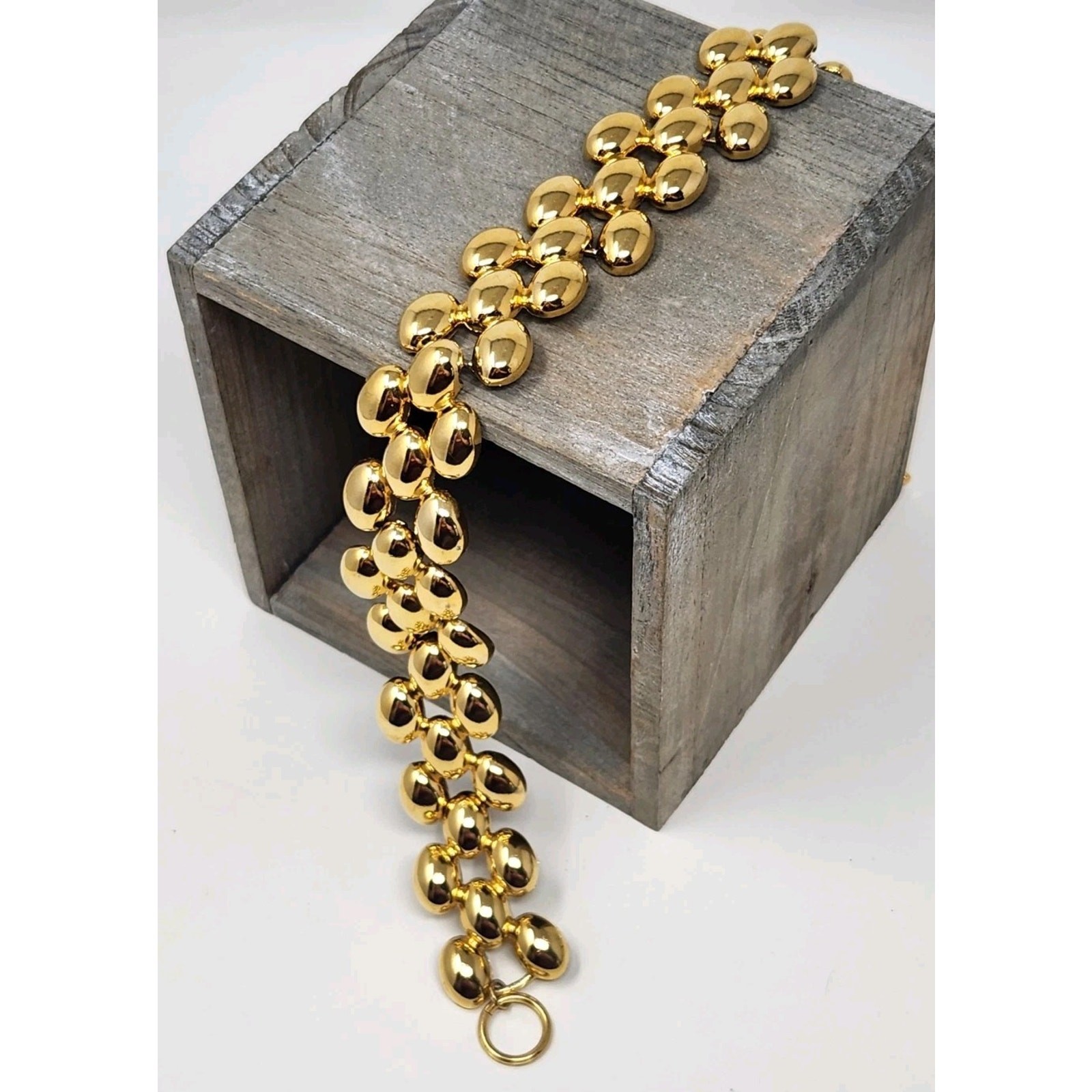 Heavy Panther Link Gold Tone Chunky Necklace Vintage Designer 18″ Toggle Closure