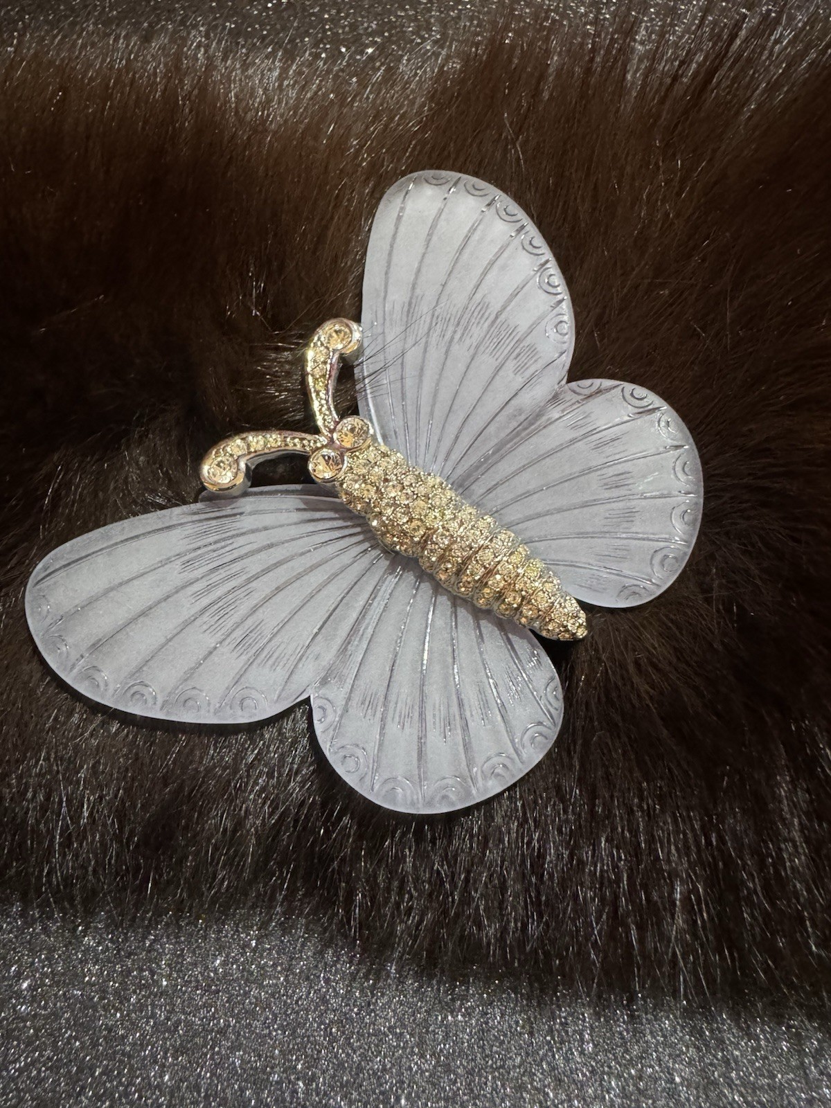Stunning Butterfly Brooch, Lucite, signed Kenneth Jay Lane with crystals