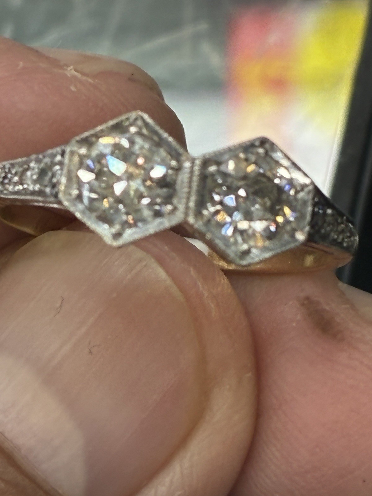 Art Deco 14k Yellow Gold Toi et Moi Old European Cut Diamond Ring 1.4 Tcw