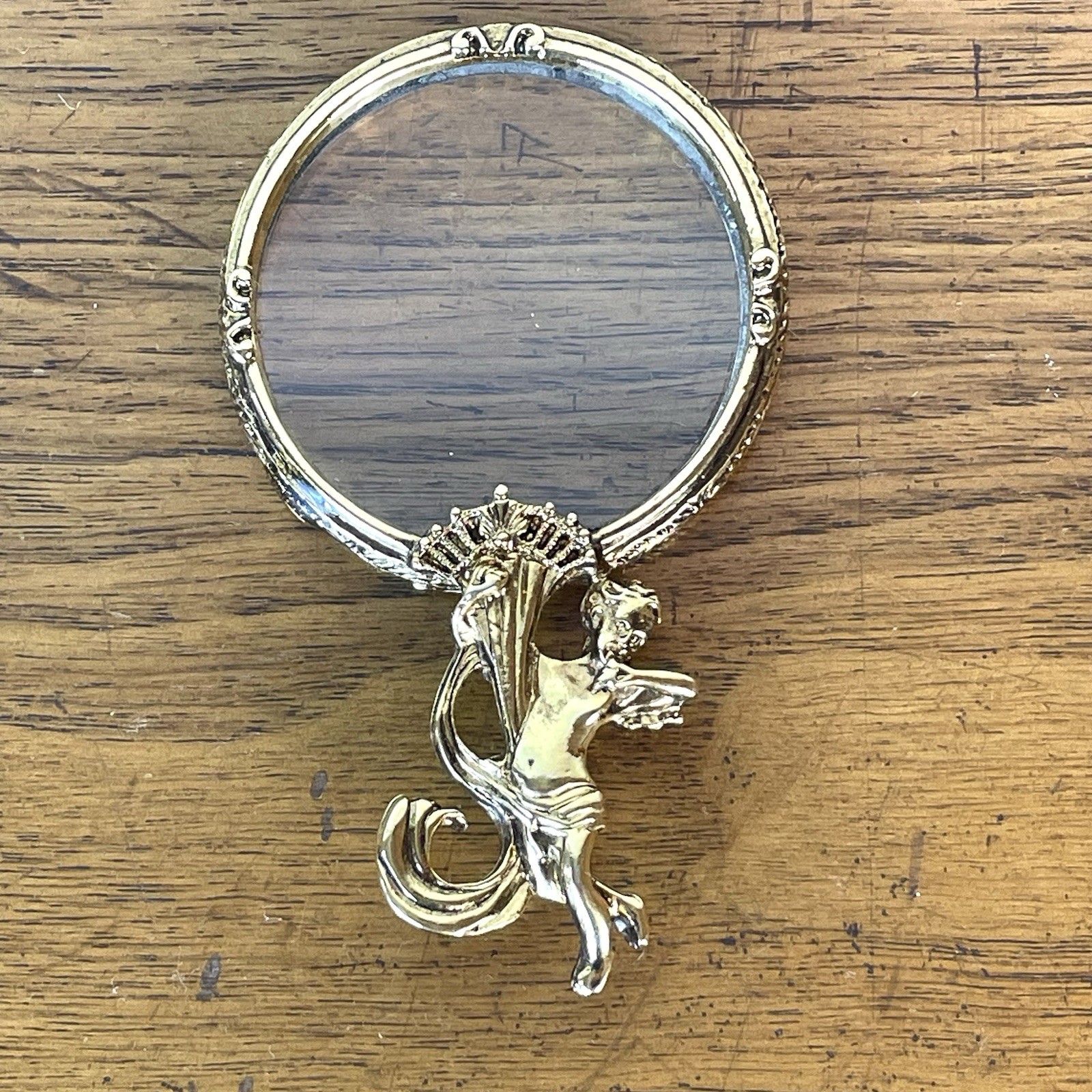 Vintage Gold Cherub Magnifying Glass Angel Hand Held, Purse, Hollywood Regency
