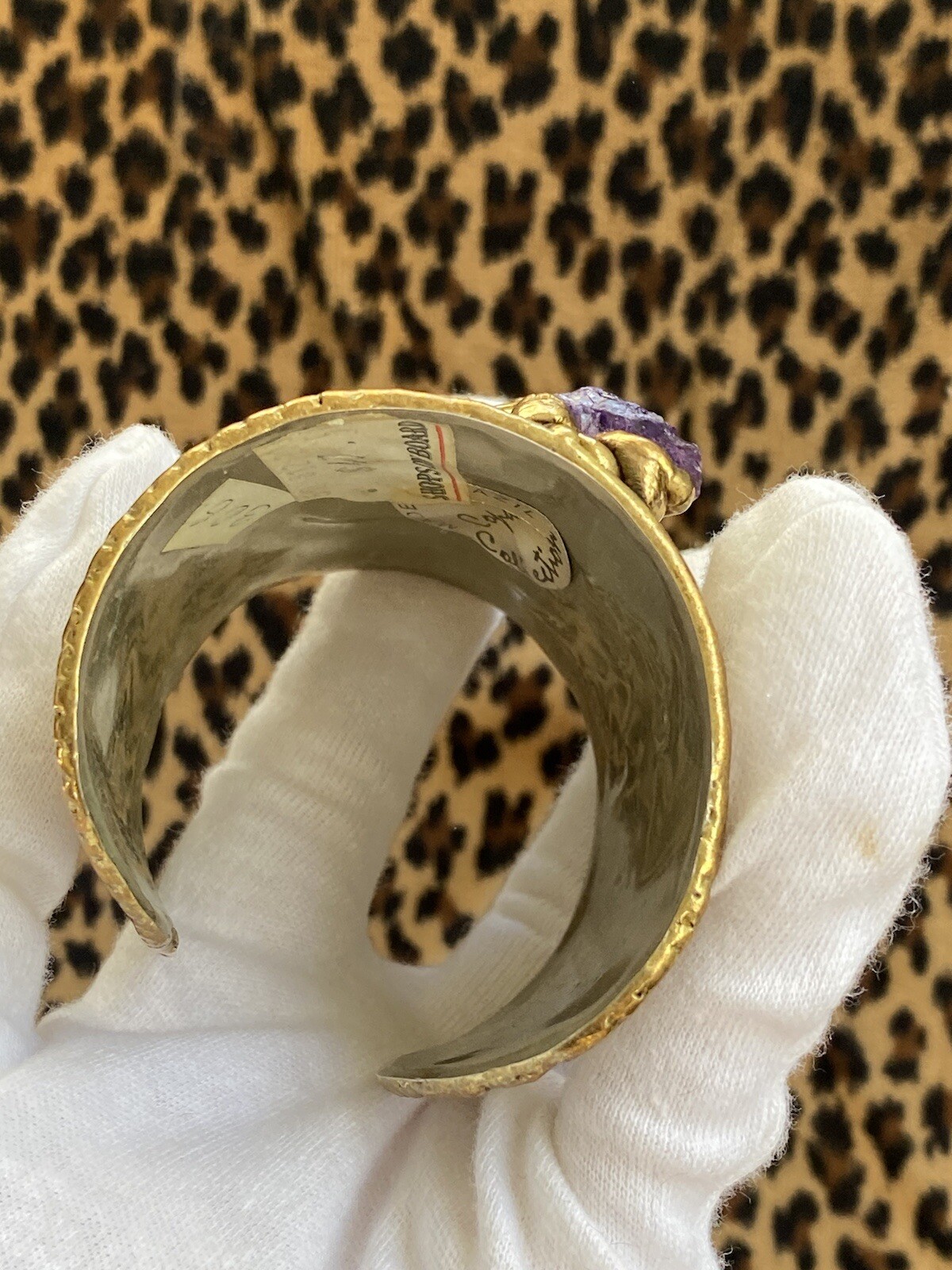 Vintage COPA COLLECTION Huge Chunky Brutalist Modernist Cuff Bracelet Amethyst