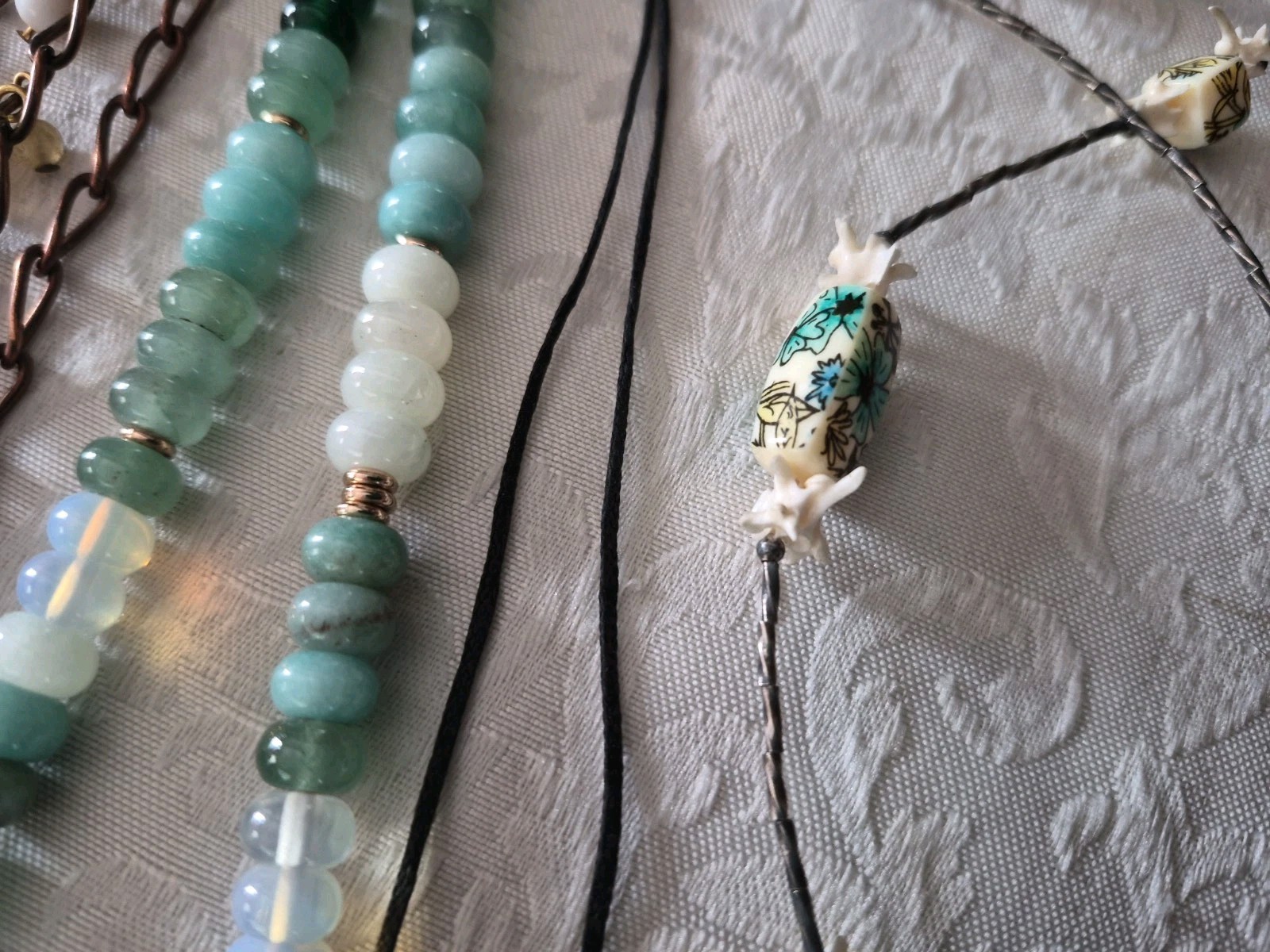 Vintage Crystal Glass Stone Bead Jewelry Lot Abalone Millefiori Necklace Earring