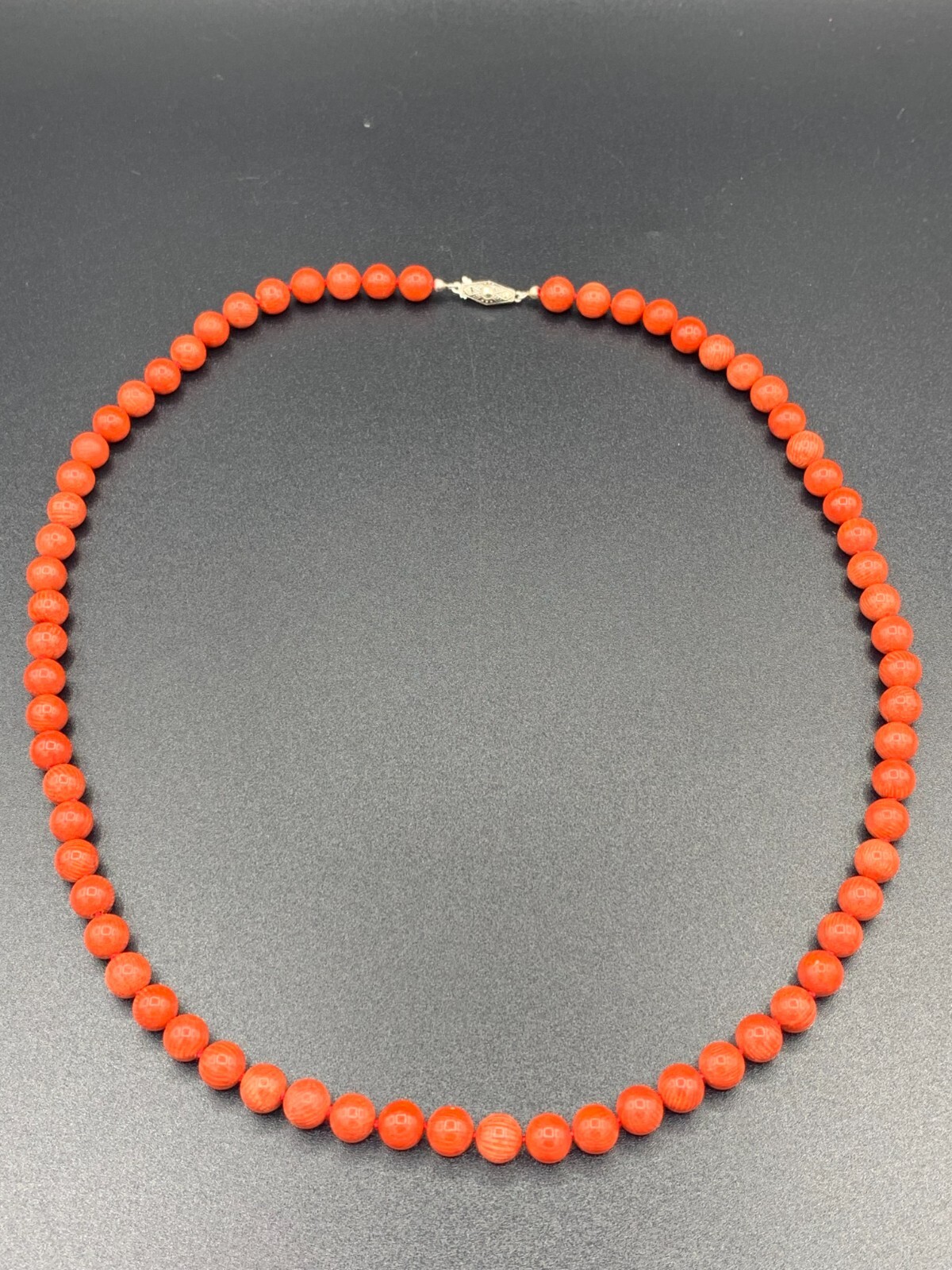 9mm Red Knotted Coral Beads Necklace W/ HB .925 Solid Silver Marcasite Clasp 72g