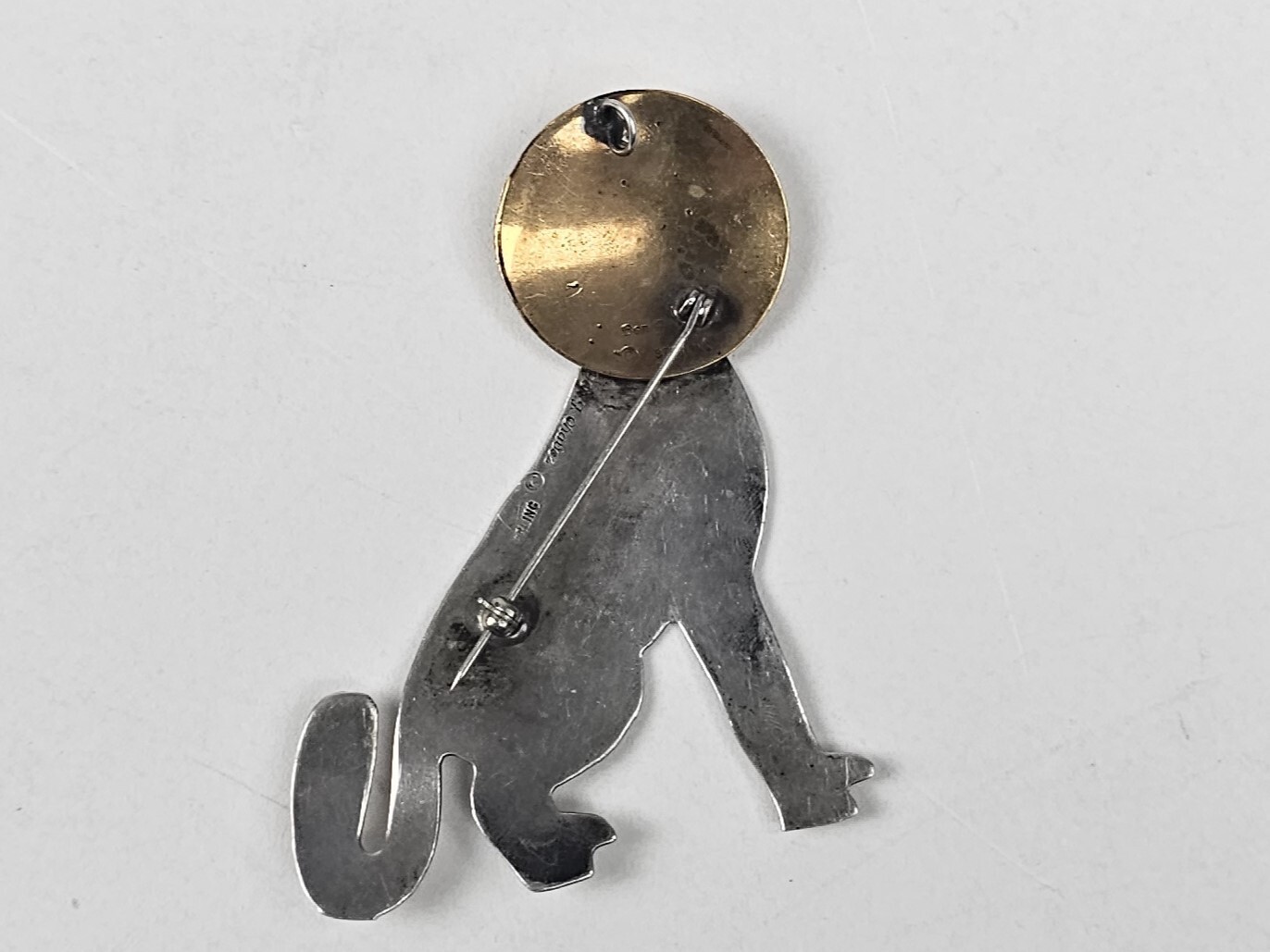 BEN J CHAVEZ Sterling & Brass Southwestern Vintage Large Brooch/pendant 3″