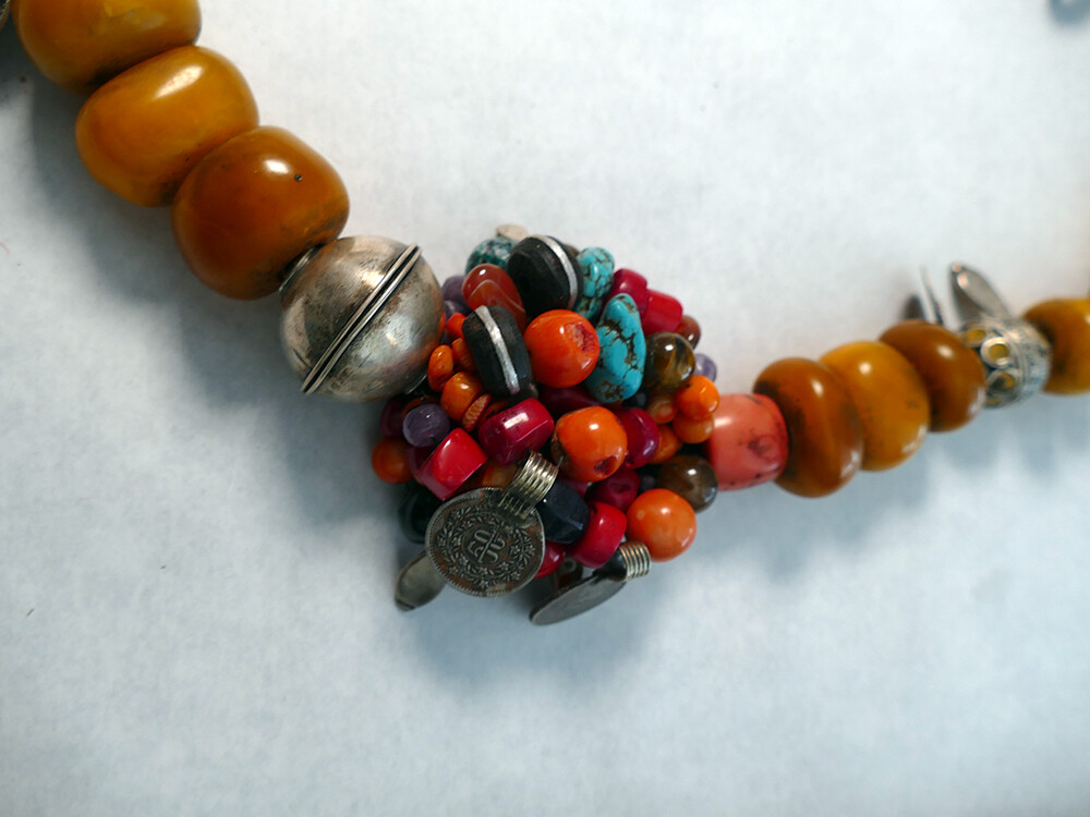 Morocco – Vintage Berber Necklace – Sahara Origin, Amber beads, Silver, Turquois