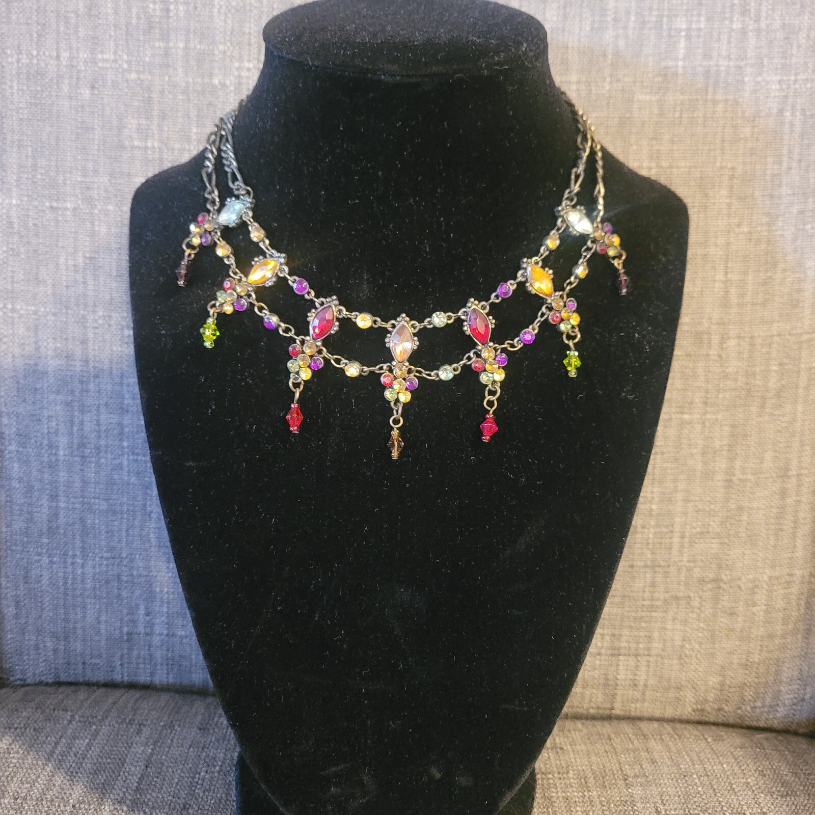 Vintage Art Deco Style Multi Color Faceted Bead Dangle Adjustable Necklace