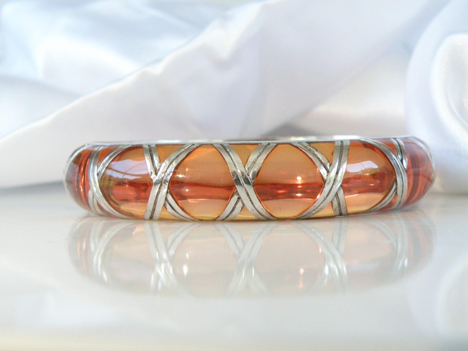 Angelique de Paris Sterling Silver Bamboo Thick Hinged Bracelet 7.5″