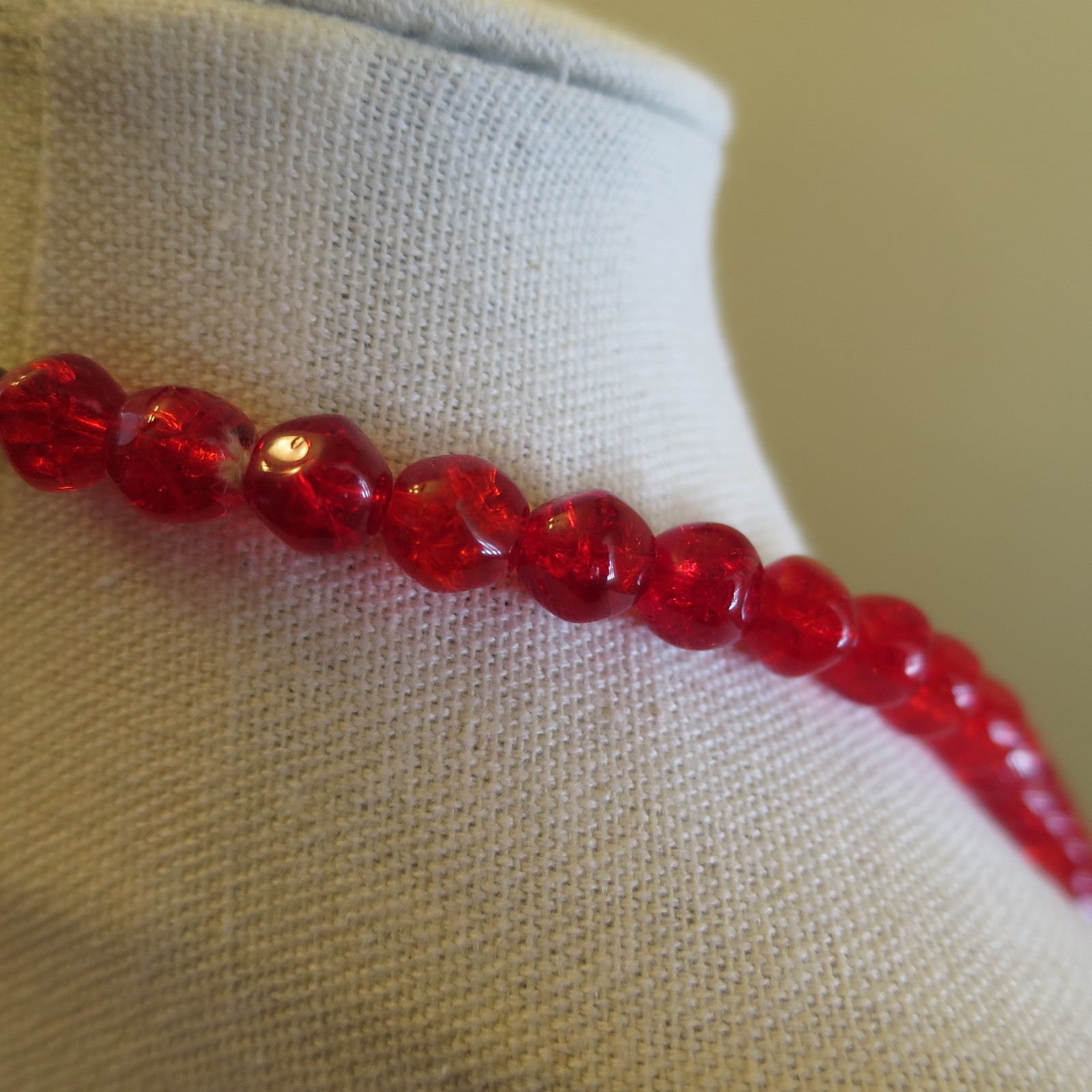 Lester Joy Red Glass Beads Beaded Necklace 29 inches Long 1960s Stunning Vintage