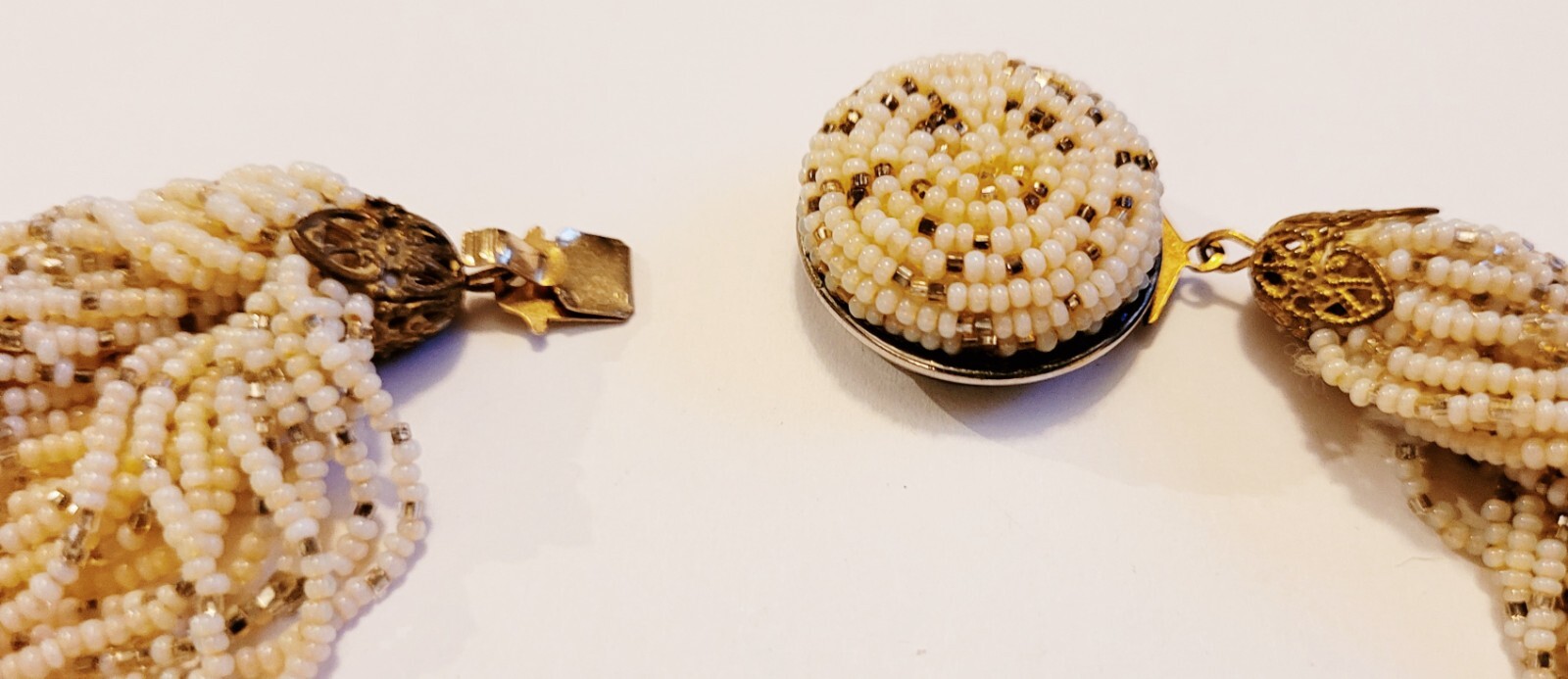 Beautiful Vintage Multi-strand Ivory and Gold Seed Bead Necklace