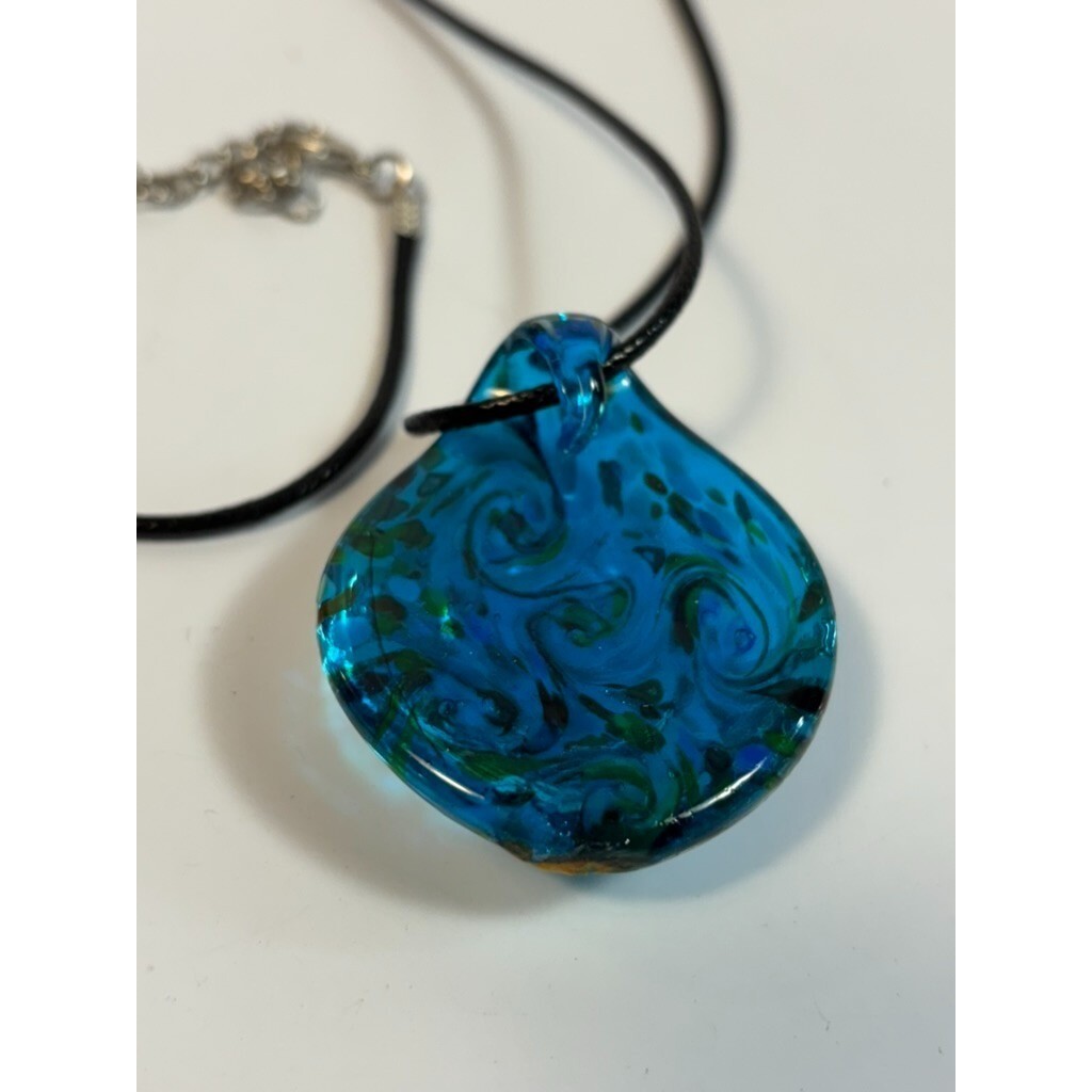 Vintage Necklace Art Glass Boho Pendant 2000s Cord Retro Accessory Y2K Look