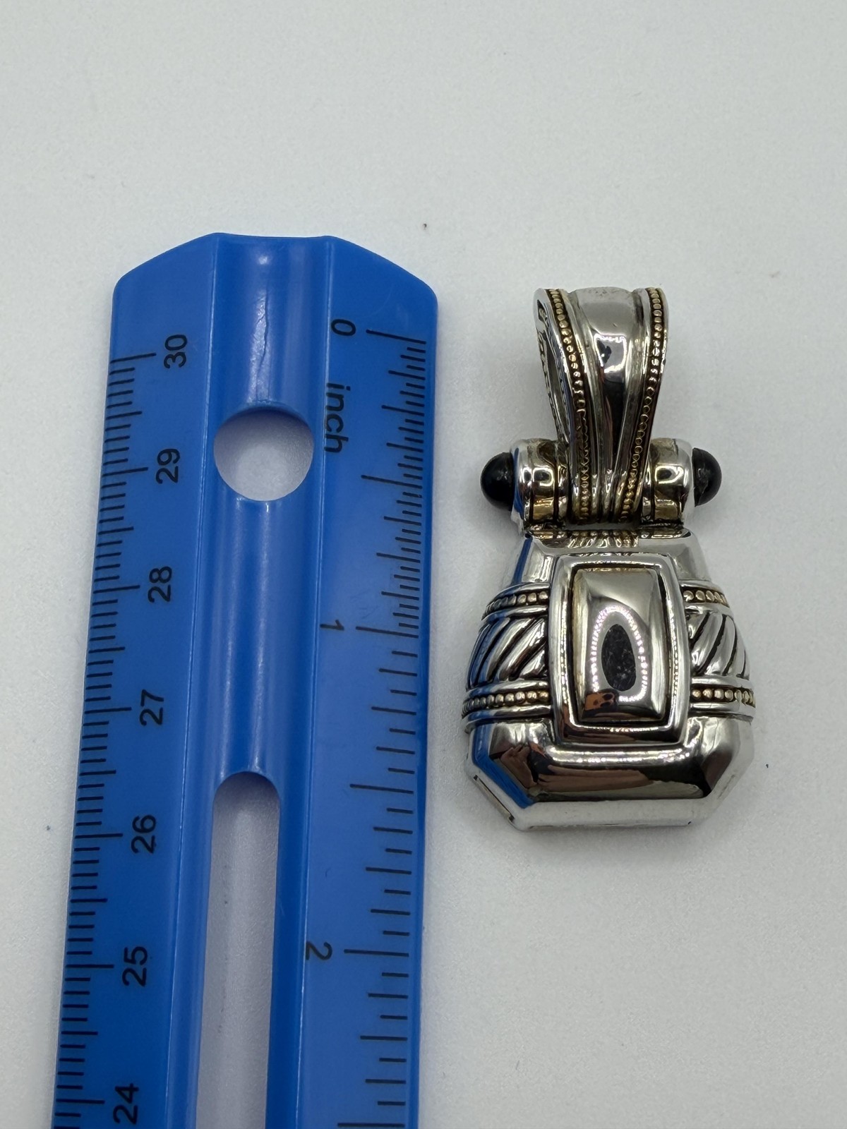 SILVER TONE RECTANGLE PENDANT BLACK STONE BAIL ENHANCER WOMENS STATEMENT JEWELRY