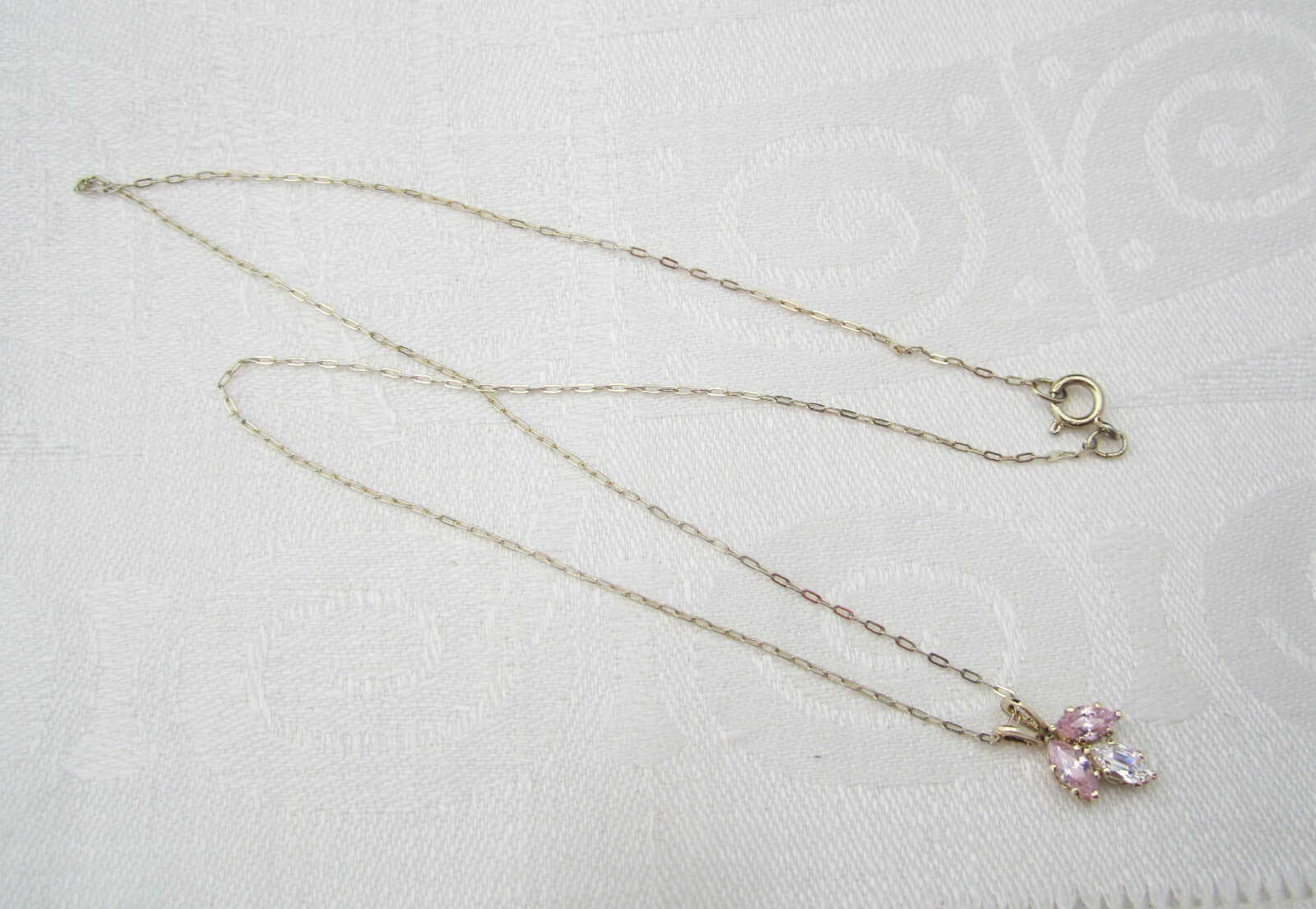 12K Gold Filled Pretty Marquise Cut Pink & Clear CZ Pendant Necklace NOS