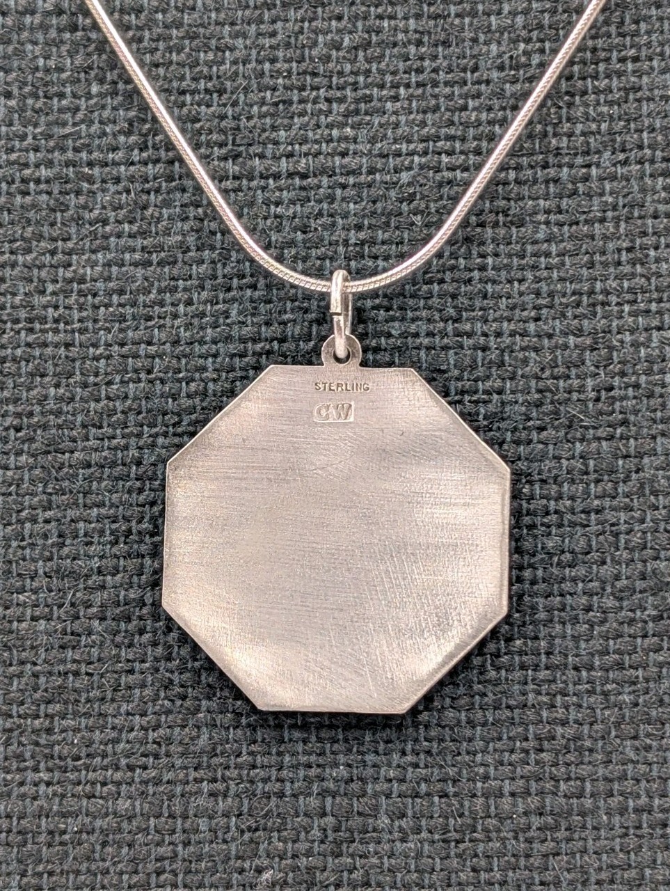 CW Vtg Sterling Silver Engravable Convex Octagon Pendant 18″ Snake 925 Necklace