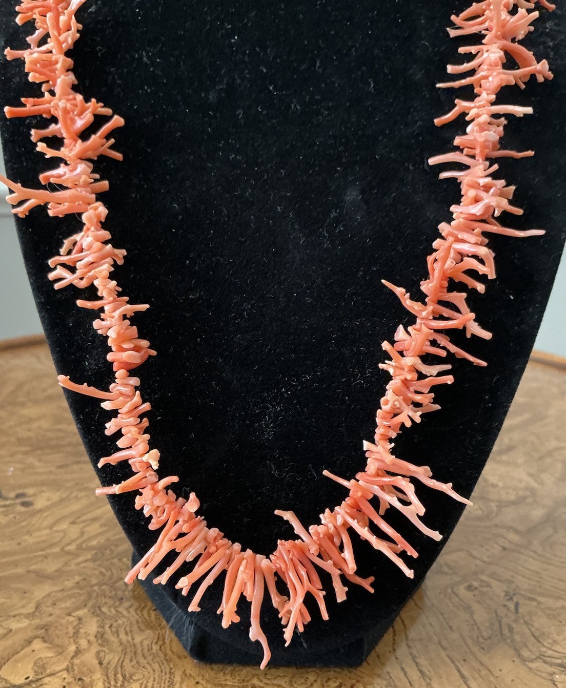 Vintage Undyed Salmon Pink Fine Branch Coral Necklace Fish Hook Clasp 24” Long