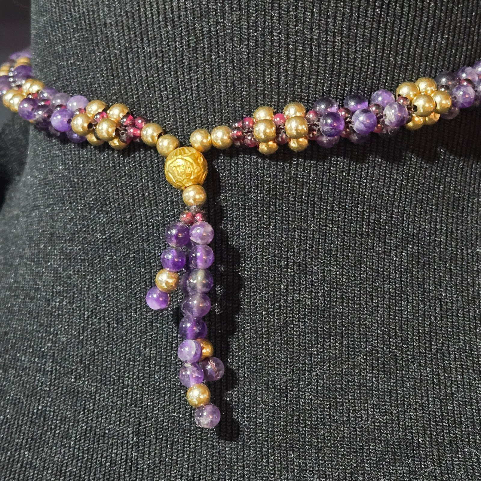 Vintage Purple Gold Bead Necklace Bracelet Set Multi-Strand Jewelry Lot
