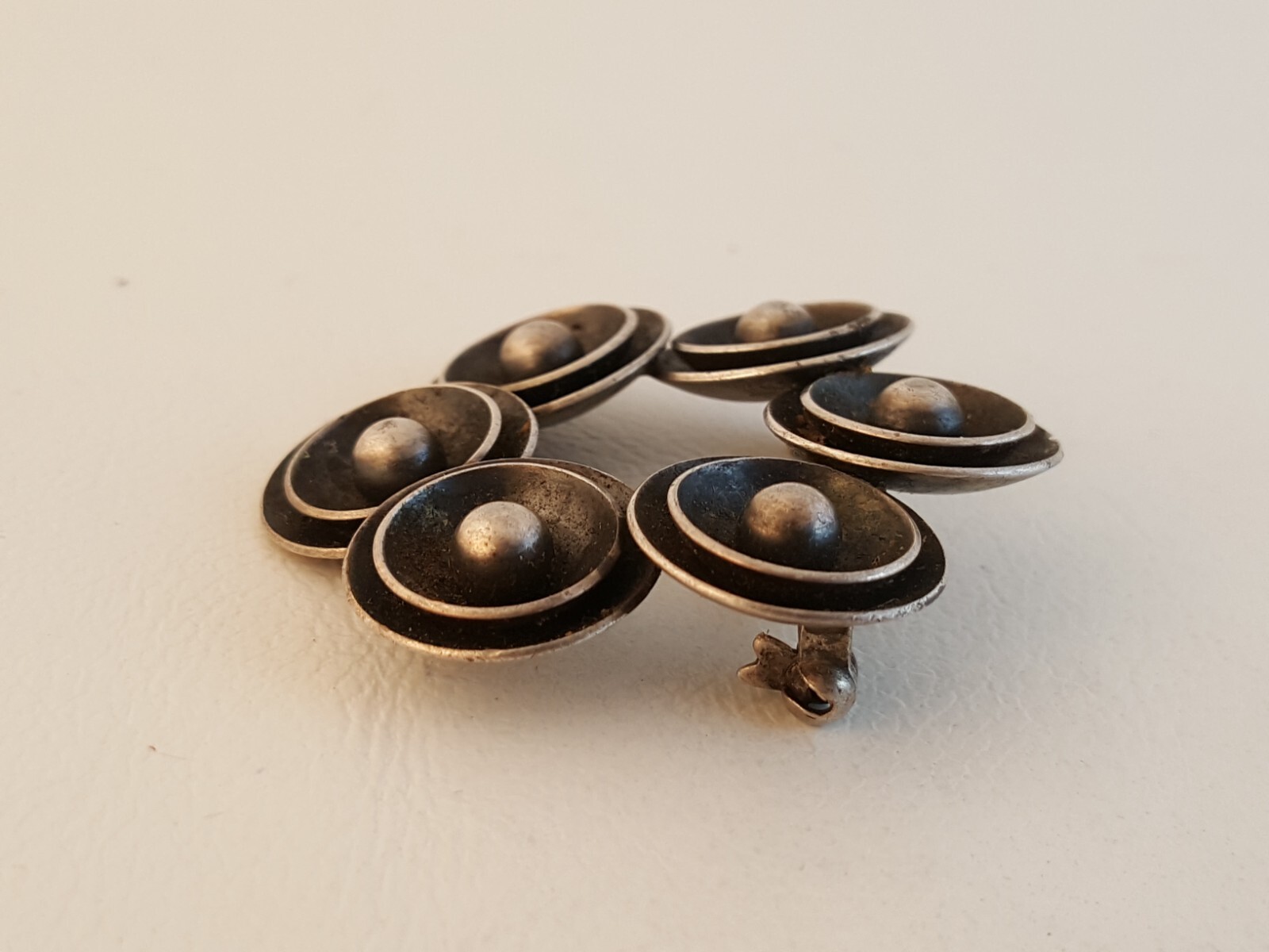 Vintage modernist sterling silver circular pin brooch N.E. From Denmark