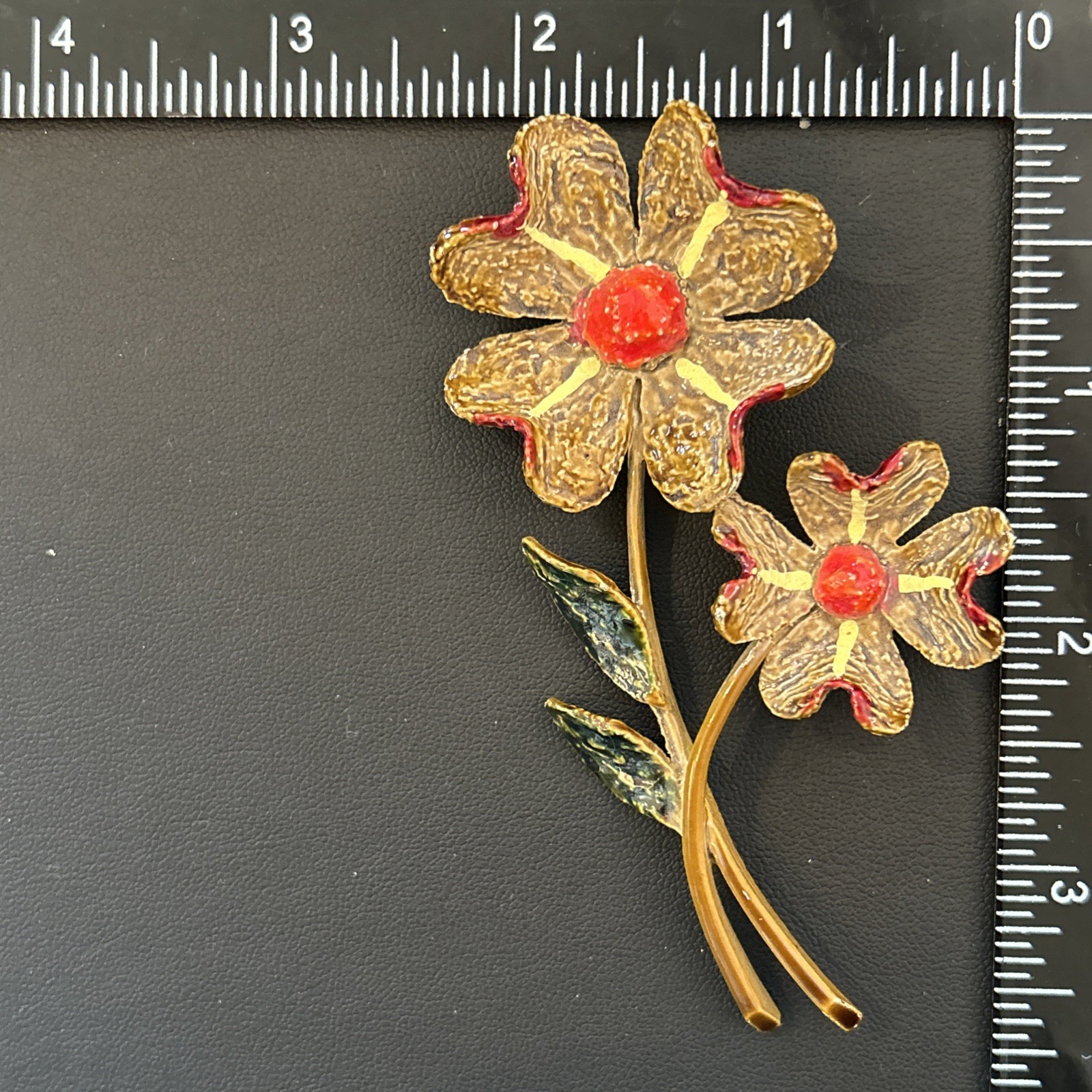 Vintage ART Arthur Pepper Brooch Flower Pin LARGE Unique Enamel Finish Gold Tone