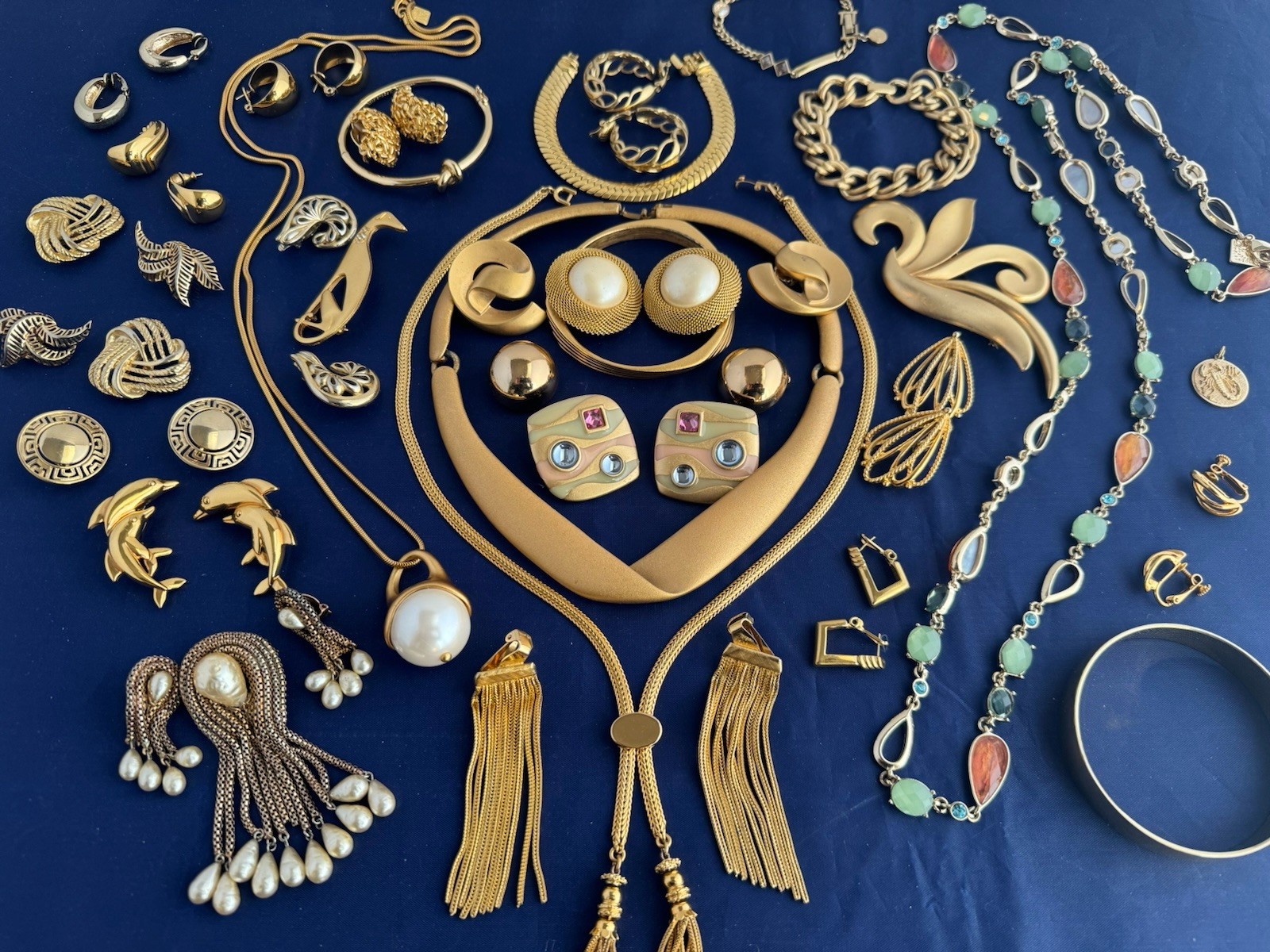 Vintage Now Jewelry Lot Gold Tone Monet AK Trifari Napier K Spade Erwin Pearl 30