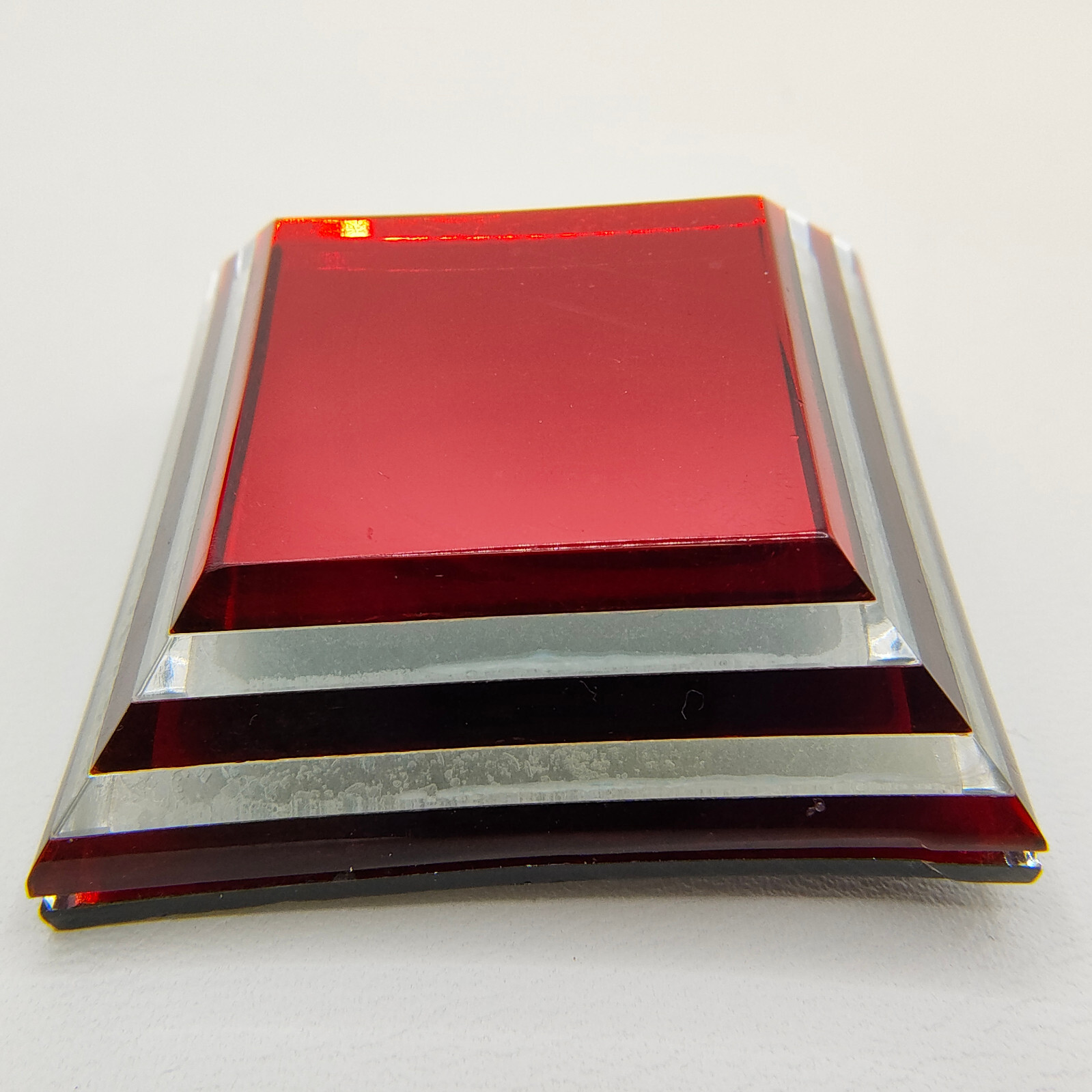 Vintage Minimalist Brooch Pin Red Layered Square Plastic Abstract Unique Signed