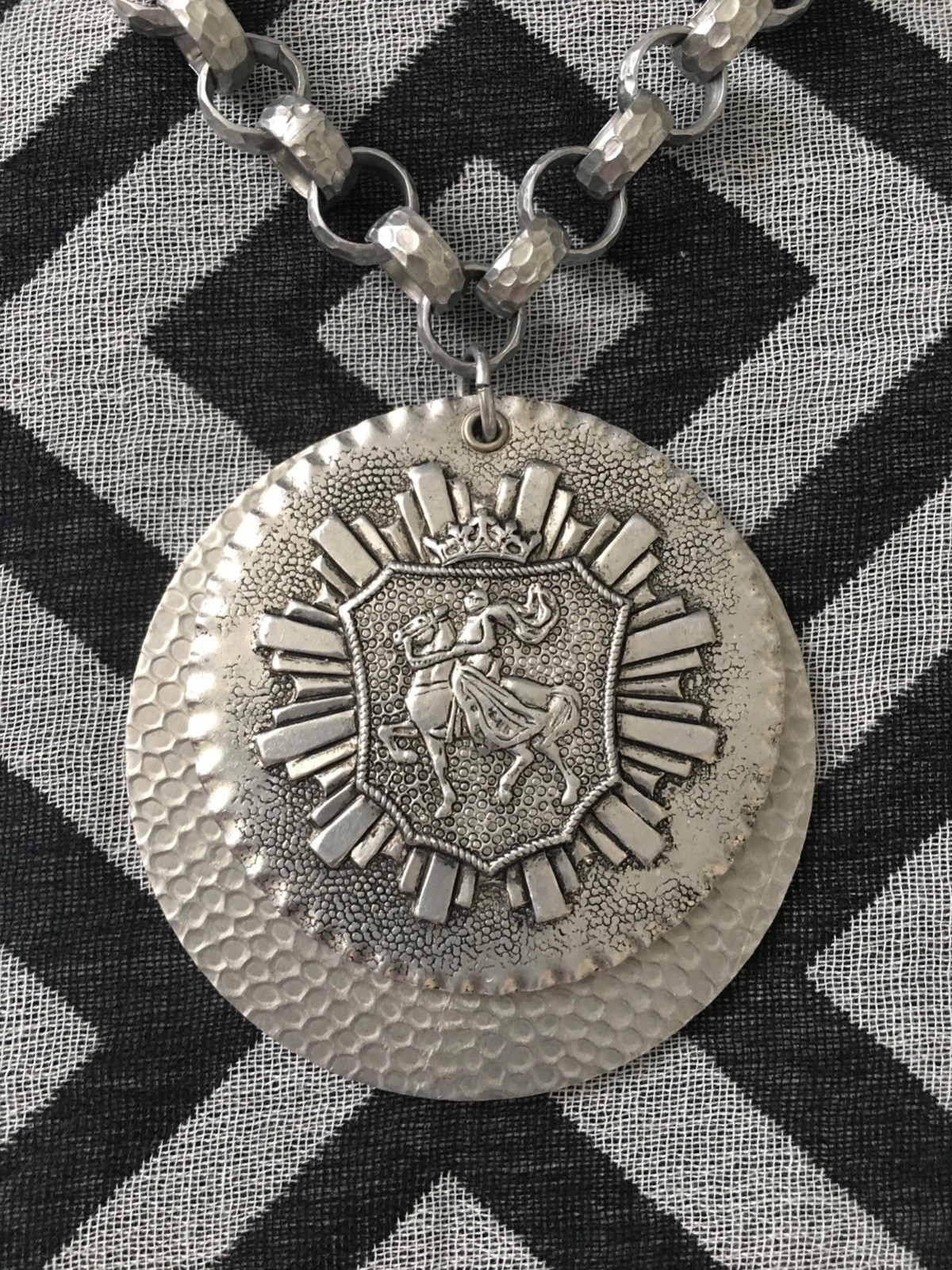 Vintage Aluminum Crest Pendant Necklace