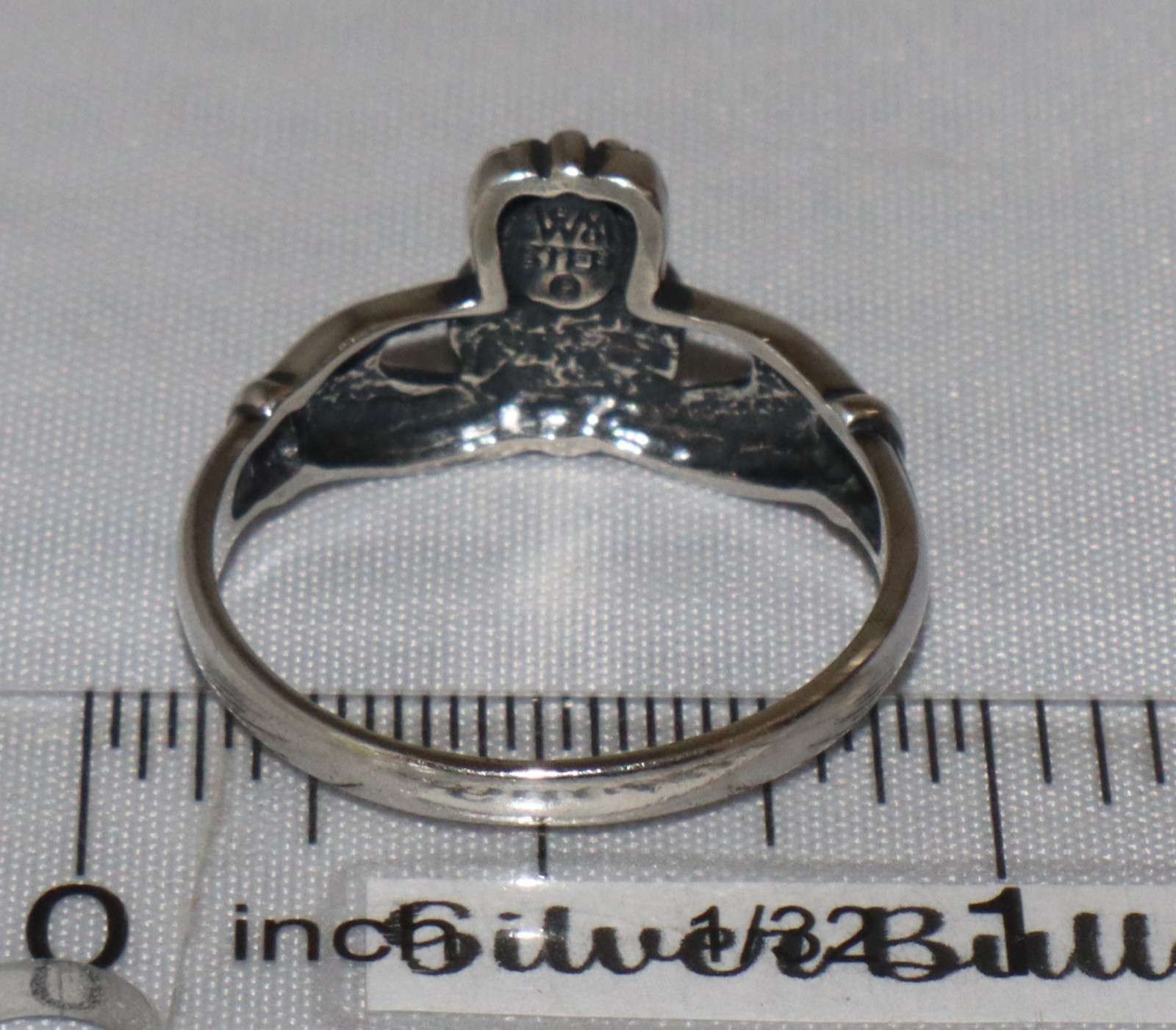 Vintage Sterling Silver Wheeler Lab Created or Faux Opal Claddagh Ring Size 9
