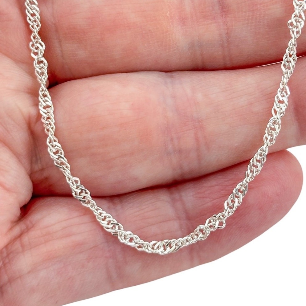 Vintage Italian Sterling Silver 925 Singapore Link Chain Necklace 19.5″