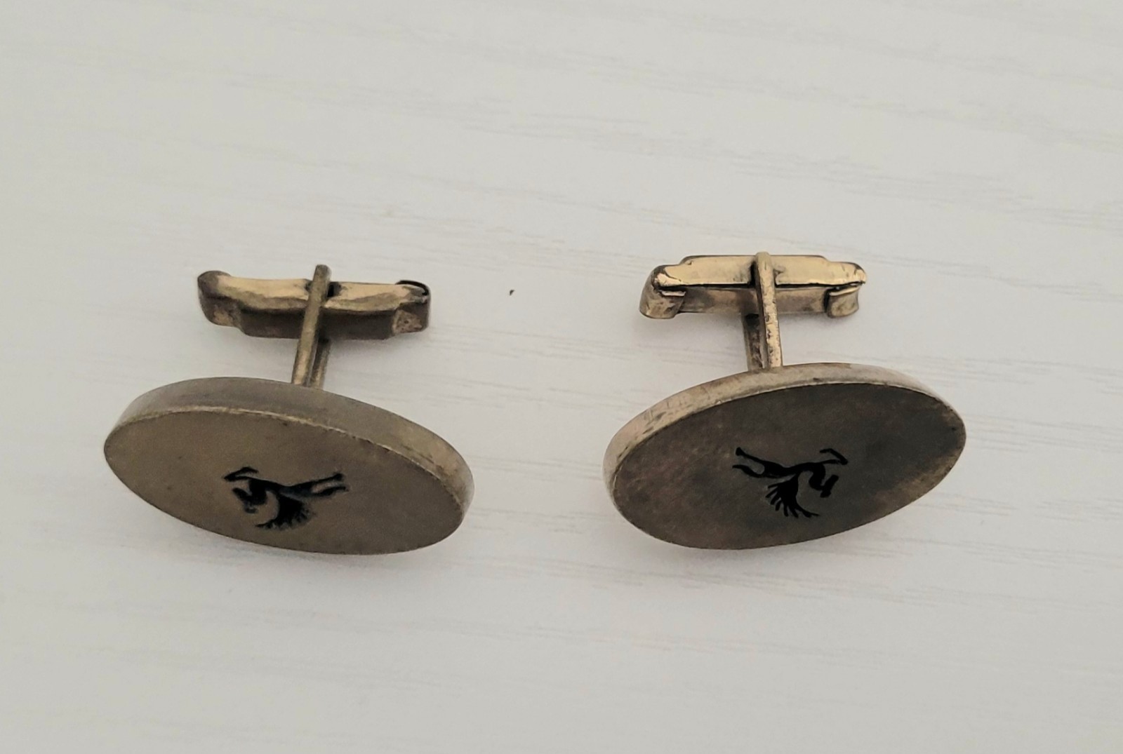 Los Castillo Taxco Pegasus Cufflinks Brass Mid Century Signed Vintage Rare