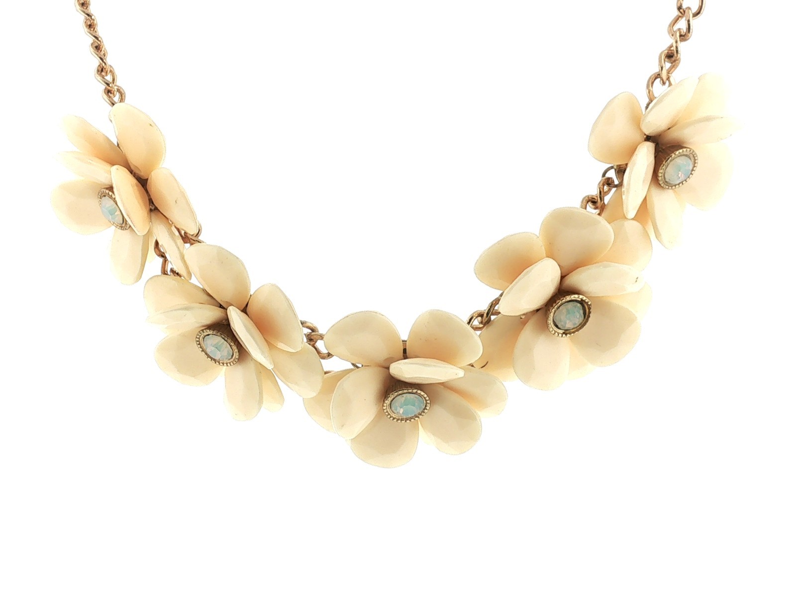 Vintage Gold‑Tone Floral Statement Necklace – Cream Petal Flowers, Bold Retro