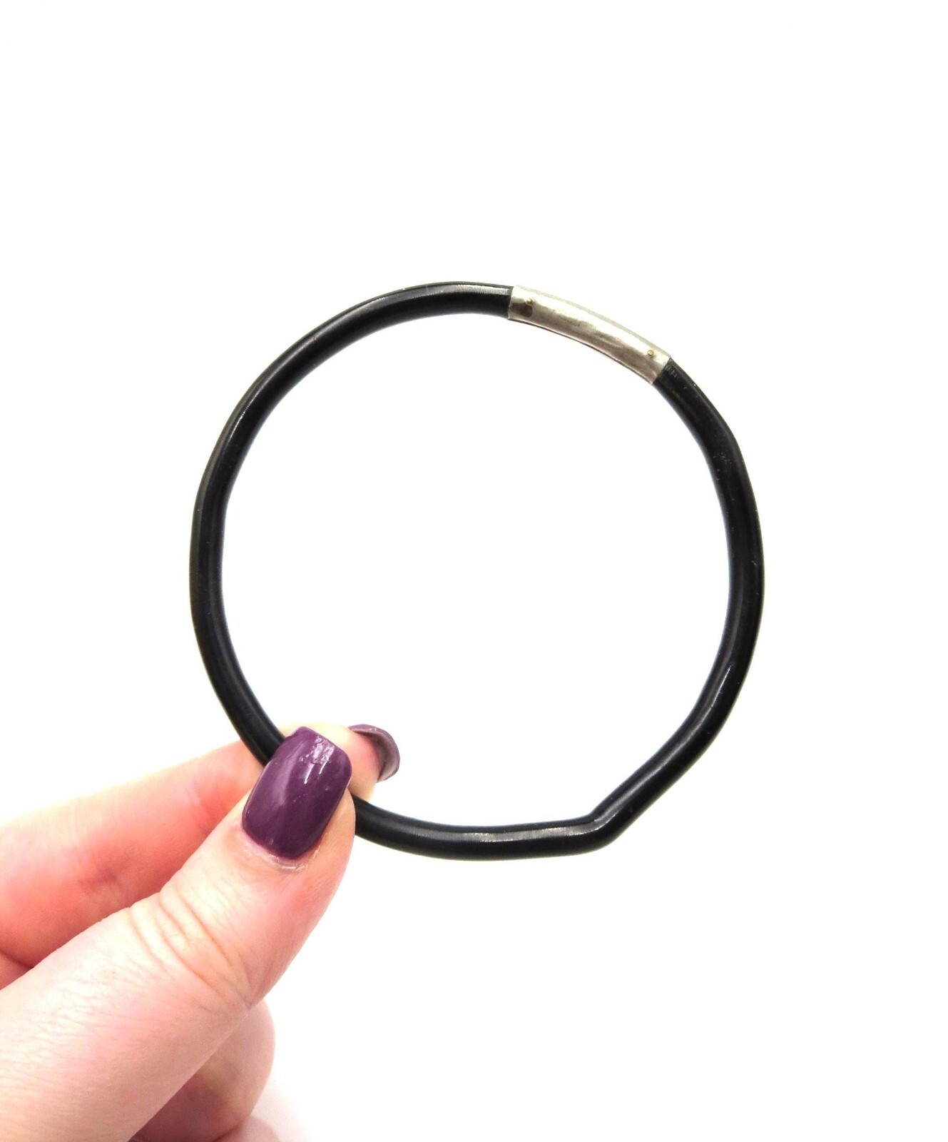 Vintage Black Coral and Silver 9″ Thin Bangle Bracelet Gothic Unisex Mourning