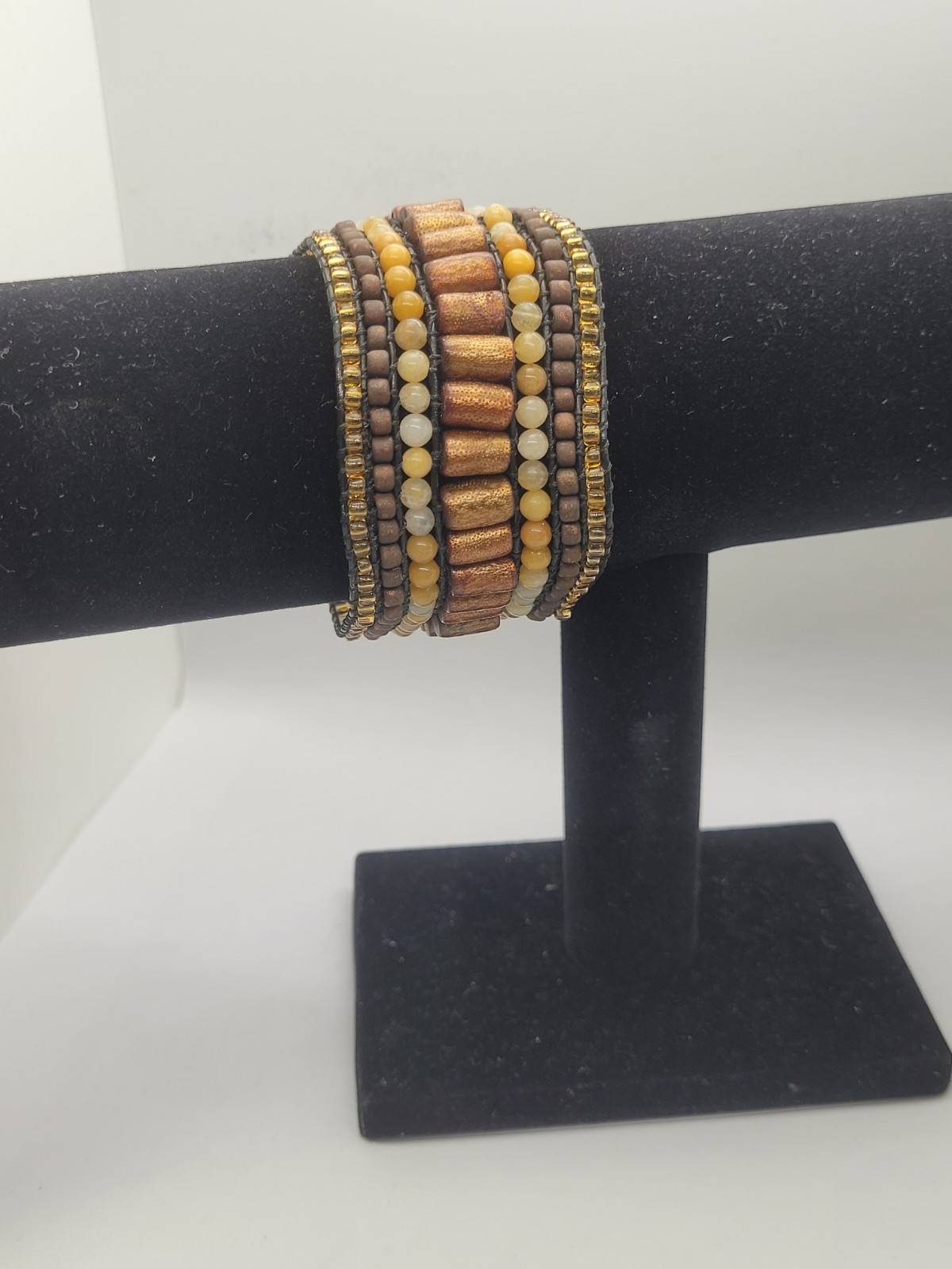Chan Luu-style Handmade multi-strand wrap bracelet beads button closur 7.5in