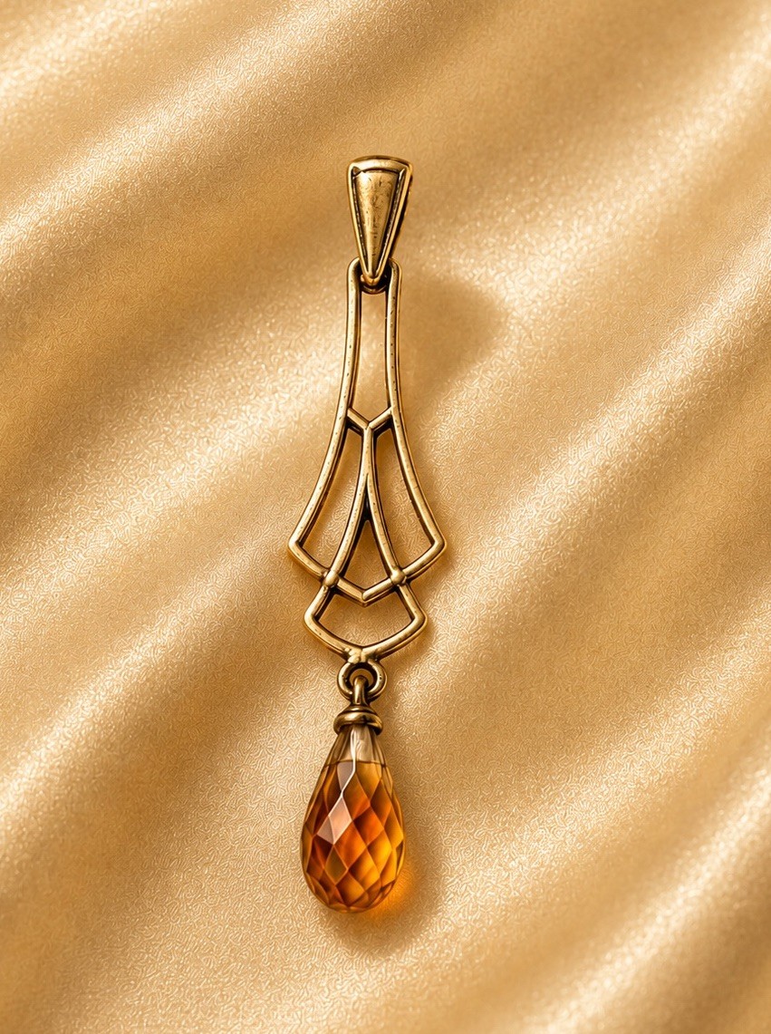 Vintage Circa 1920’s Lavalier, 10 Kt Gold With Citrine Briollete Drop
