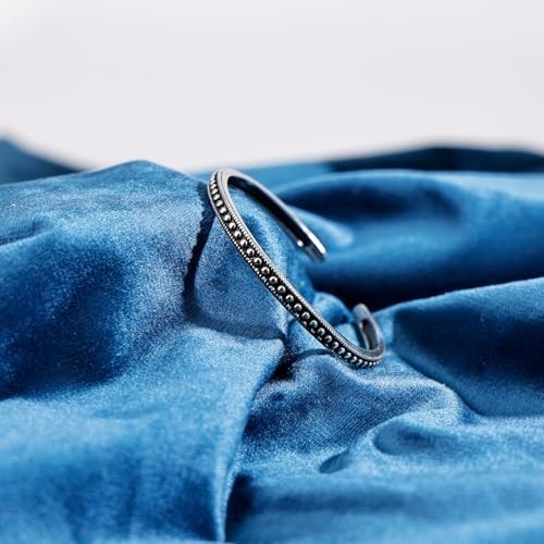 Vintage Silver Cuff Bangle Bracelet – Adjustable Open Design, Carved Dot, Boho J
