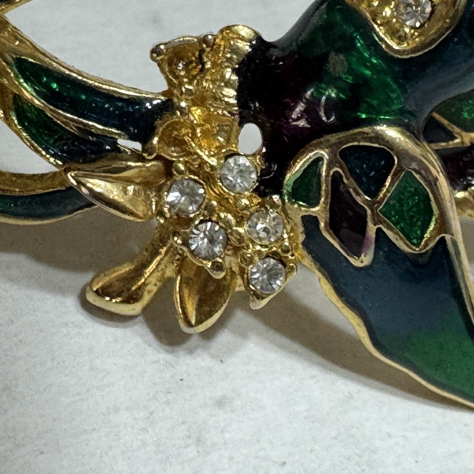Vtg Enamel Hummingbird Pireced earrings Rhinestone Blue Green Large Stud Vivid