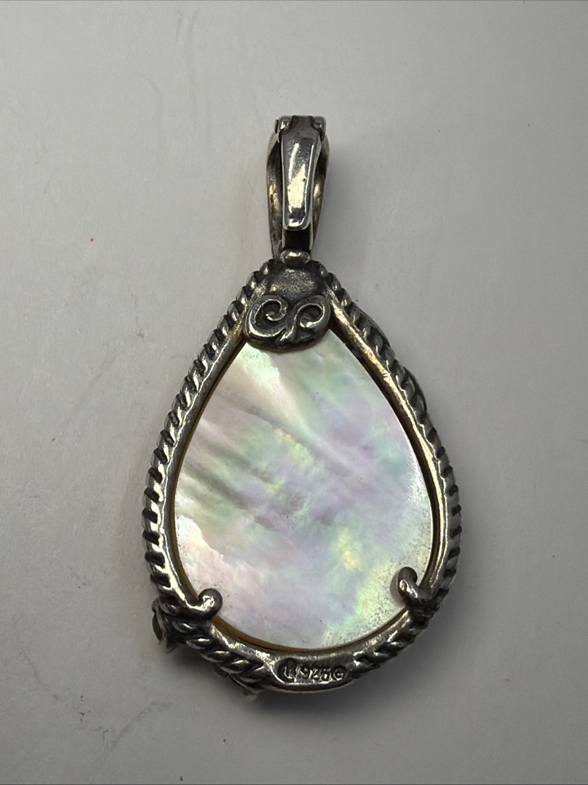 Vtg Carolyn Pollack Relios Mother Pearl Multi stone Flower Butterfly Pendant 925