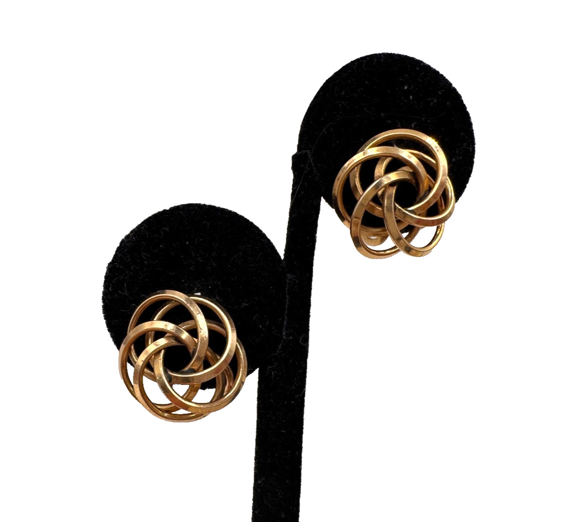 VICTORIAN TRUE LOVERS ENDLESS KNOT YELLOW GOLD FILLED 12K EARRINGS SCREW BACK 1″