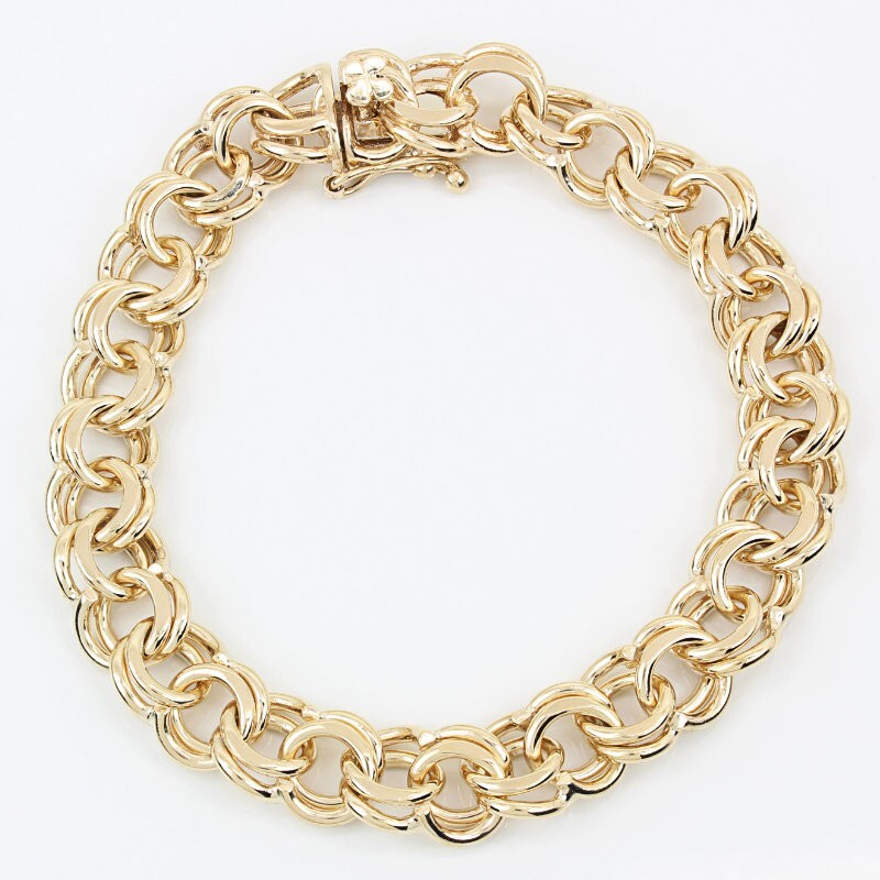 14KYG Vintage 1960’s Double Link Rolo Charm Bracelet- Clover Clasp
