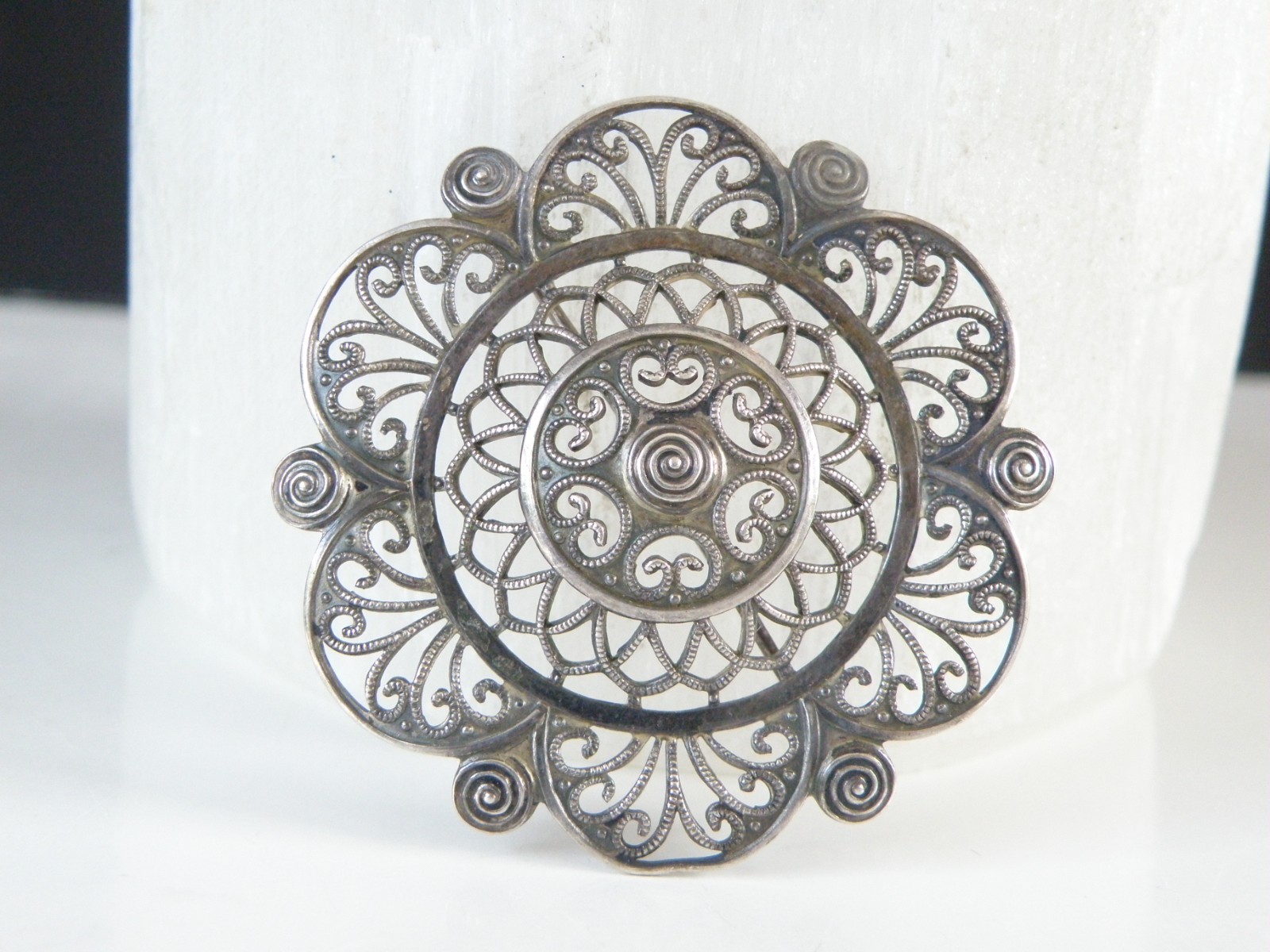 Antique 835 Silver Germany WMF Ikora Large Filigree Brooch Pin