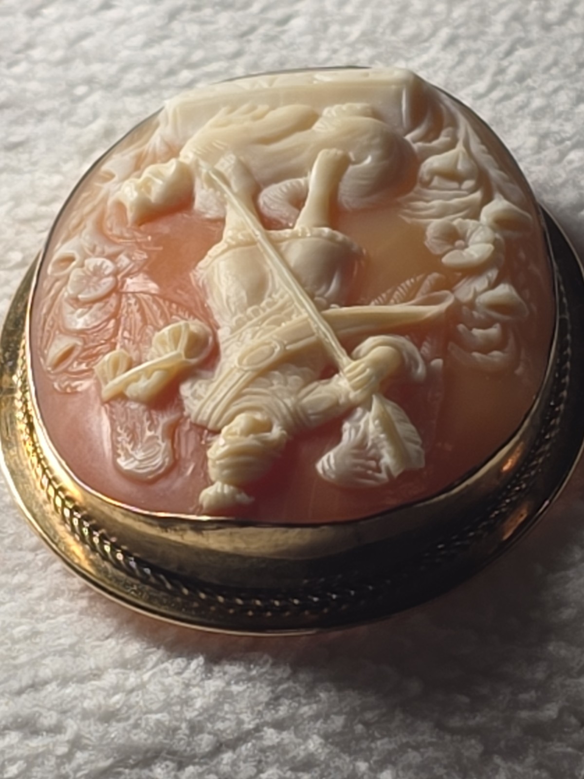 Vintage St. Michael Archangel Cameo Brooch 10k GF Signed S.M. in AMCO Setting