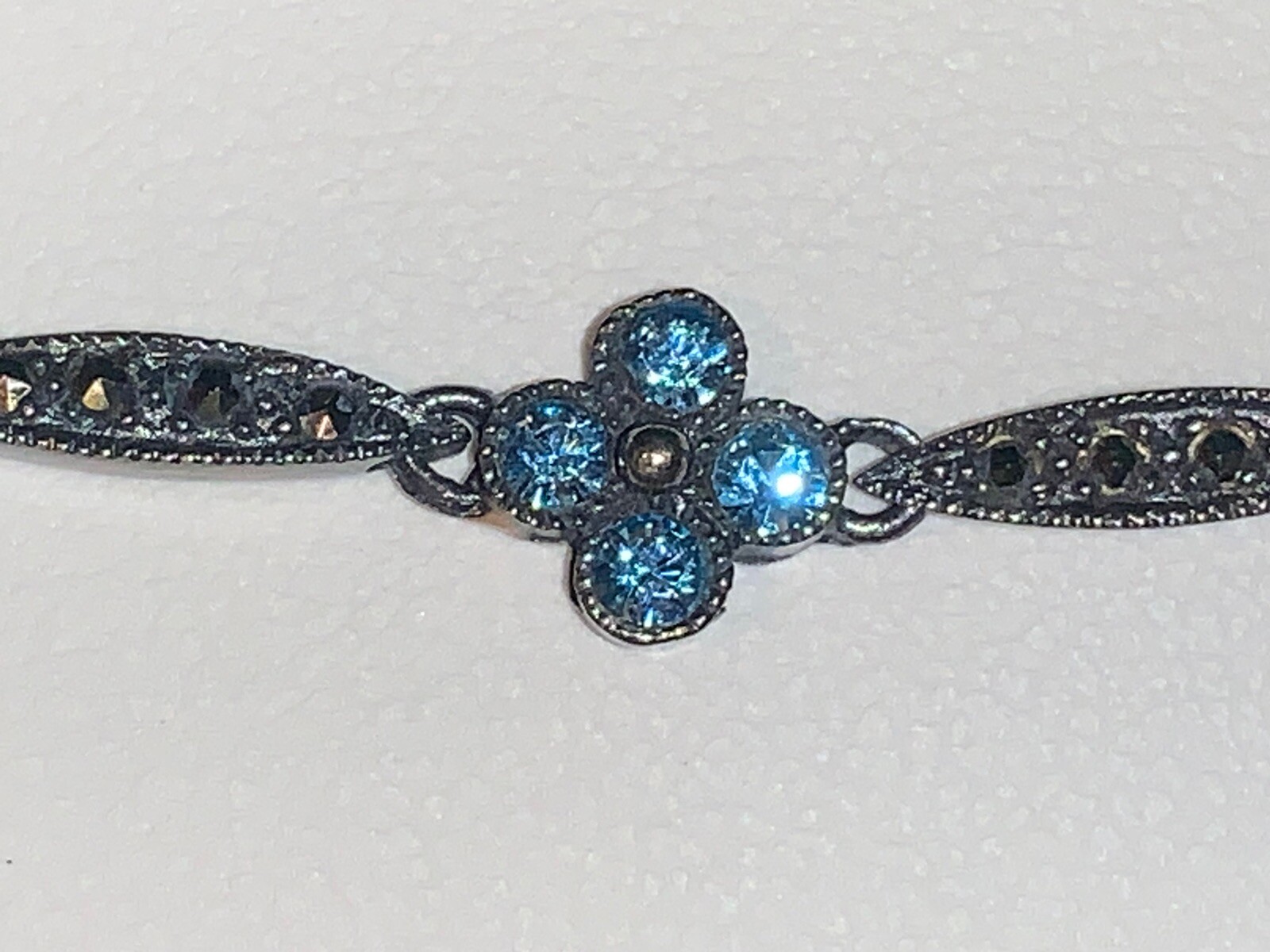 Vintage 7.5” DBJ Dee Berkeley Sterling Silver Marcasite Bracelet with Blue Gems
