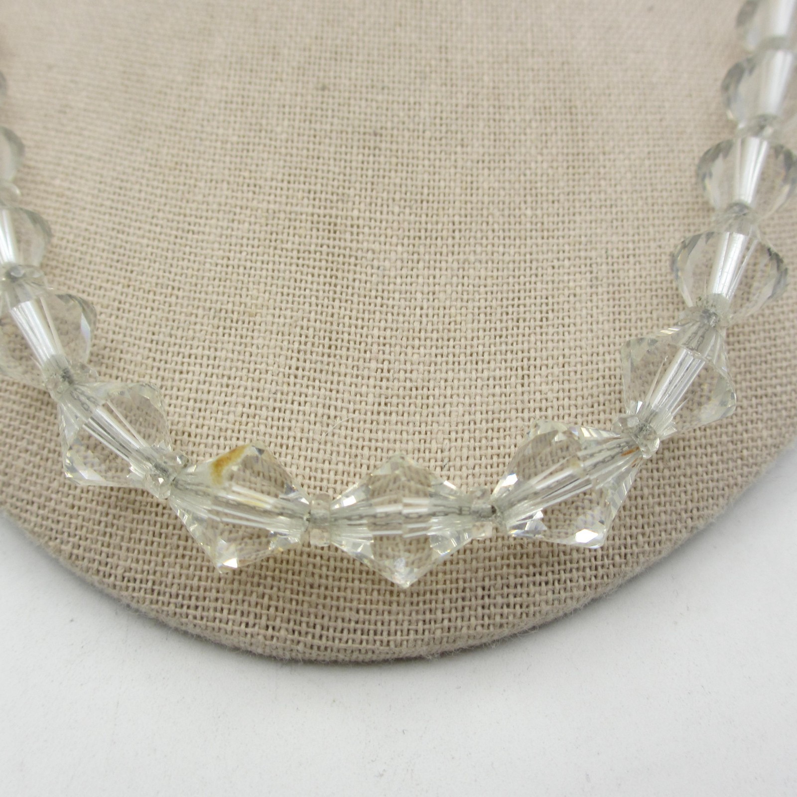 Vintage AB Crystal Necklace Bicone Beads Sterling Clasp 20 Inch