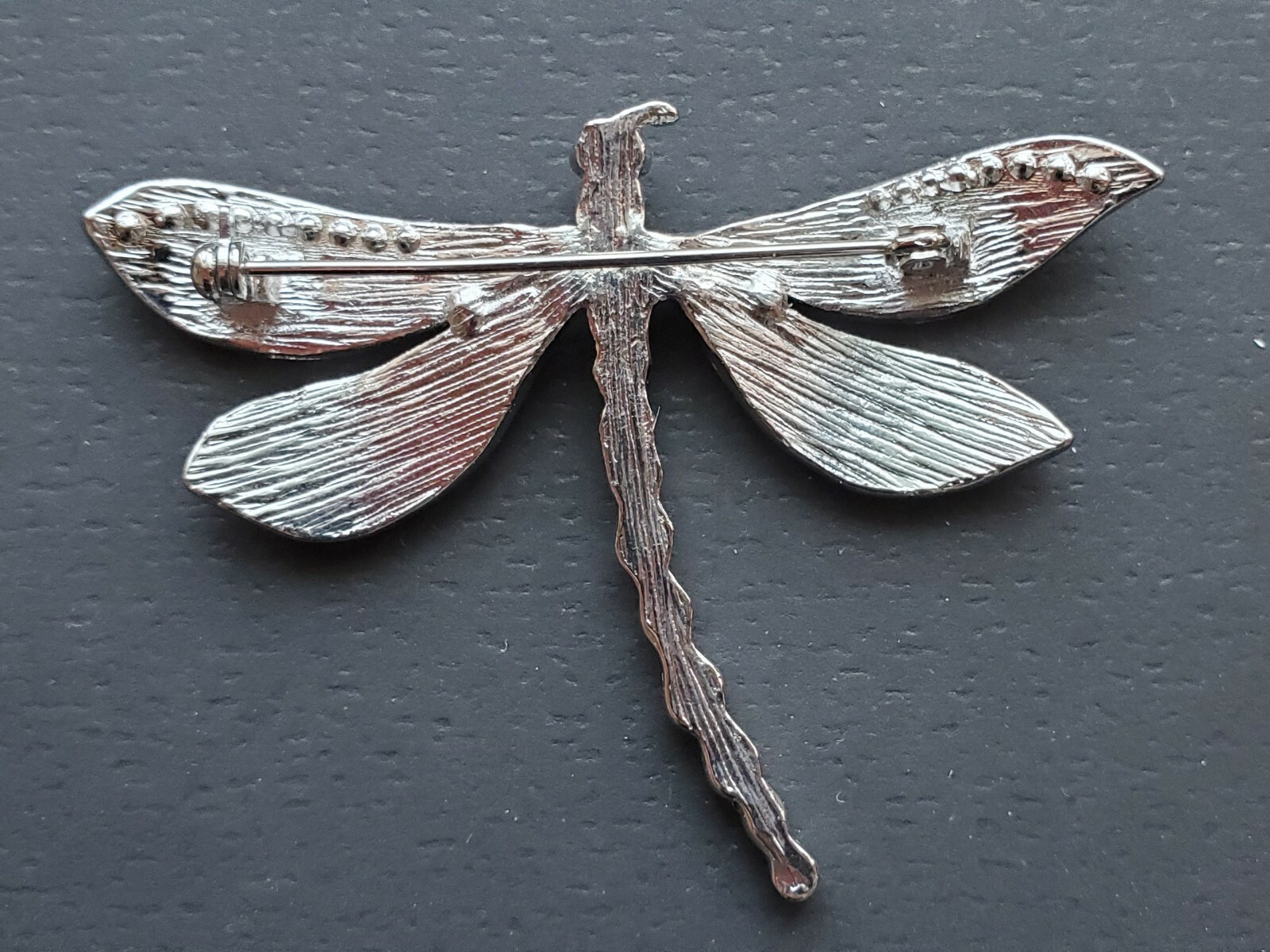 Vintage Silver Tone Rine Stone Enamel Dragonfly Pin Brooch