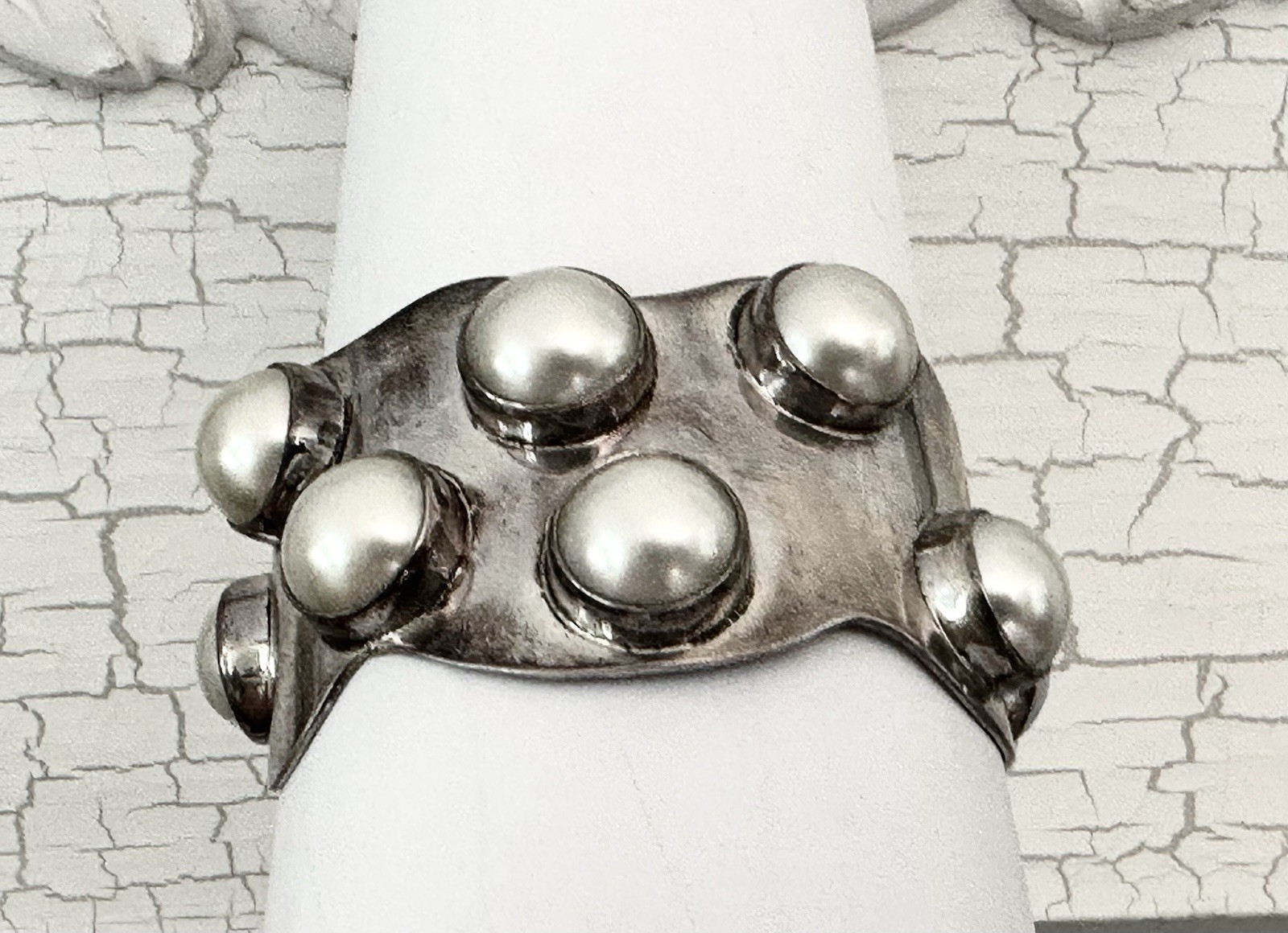 Mexico Southwest Sterling Silver Bracelet Pearl 925 Vintage Signed Modernist 77g